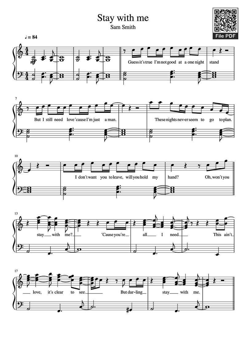 Stay With Me Piano Sheet Music Page 1 Free PDF