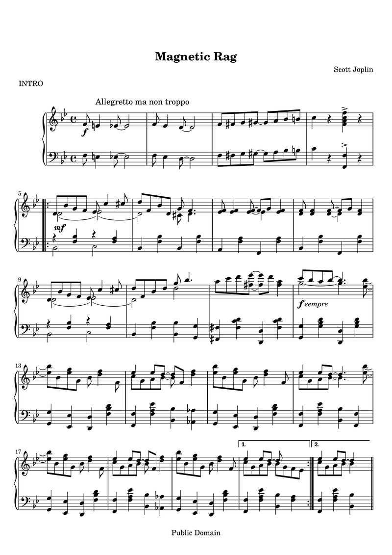 Magnetic Rag Piano Sheet Music Score Page 1