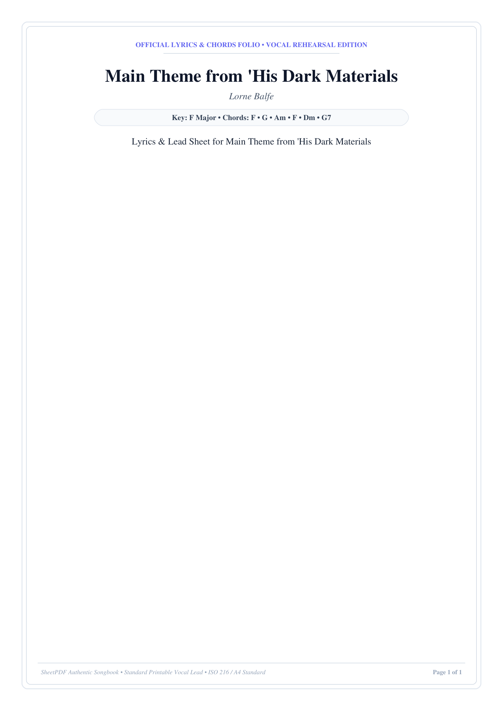 Main Theme from 'His Dark Materials Piano Sheet Music Page 1 Free PDF
