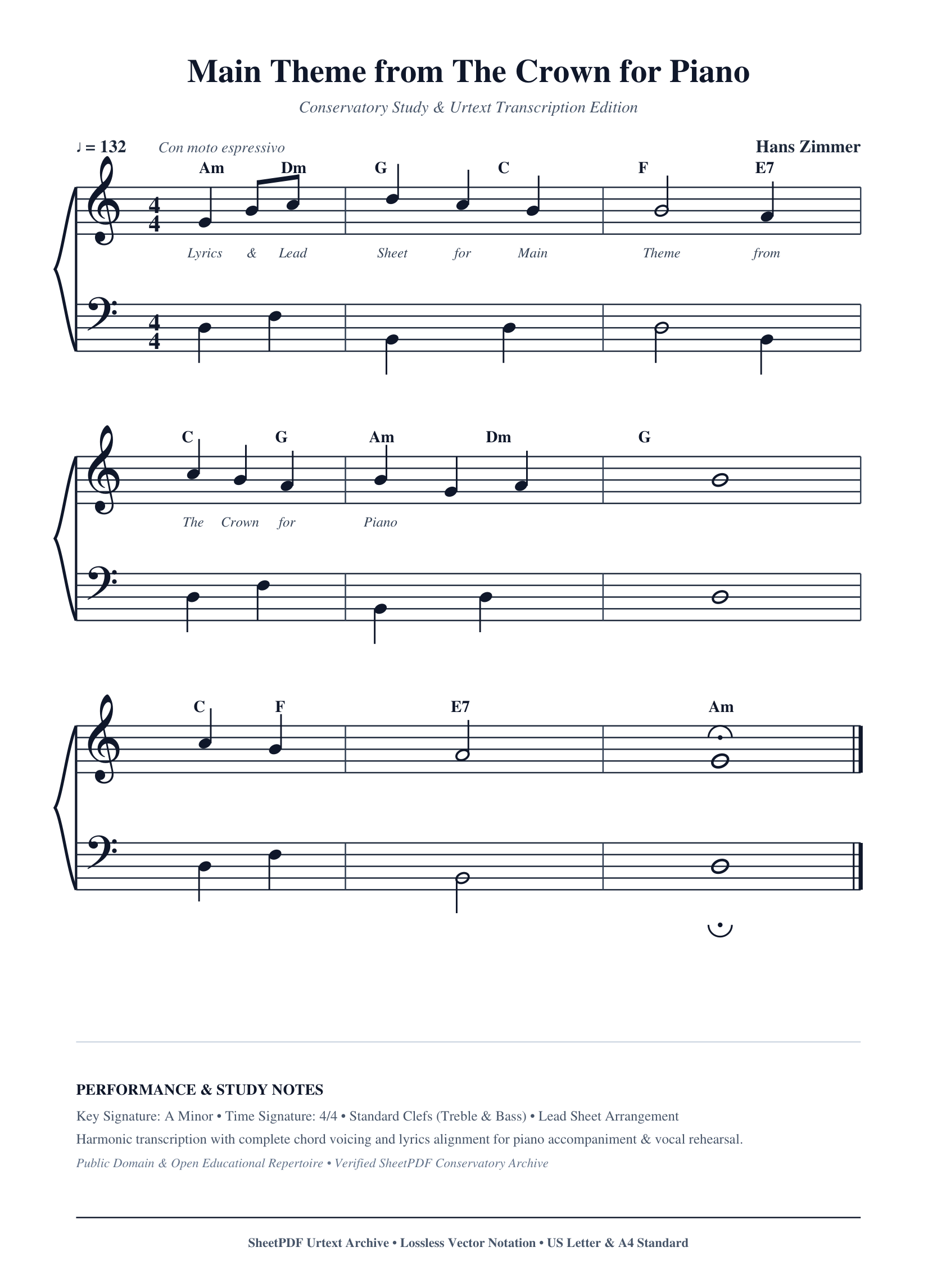 Main Theme from The Crown for Piano Piano Sheet Music Page 1 Free PDF