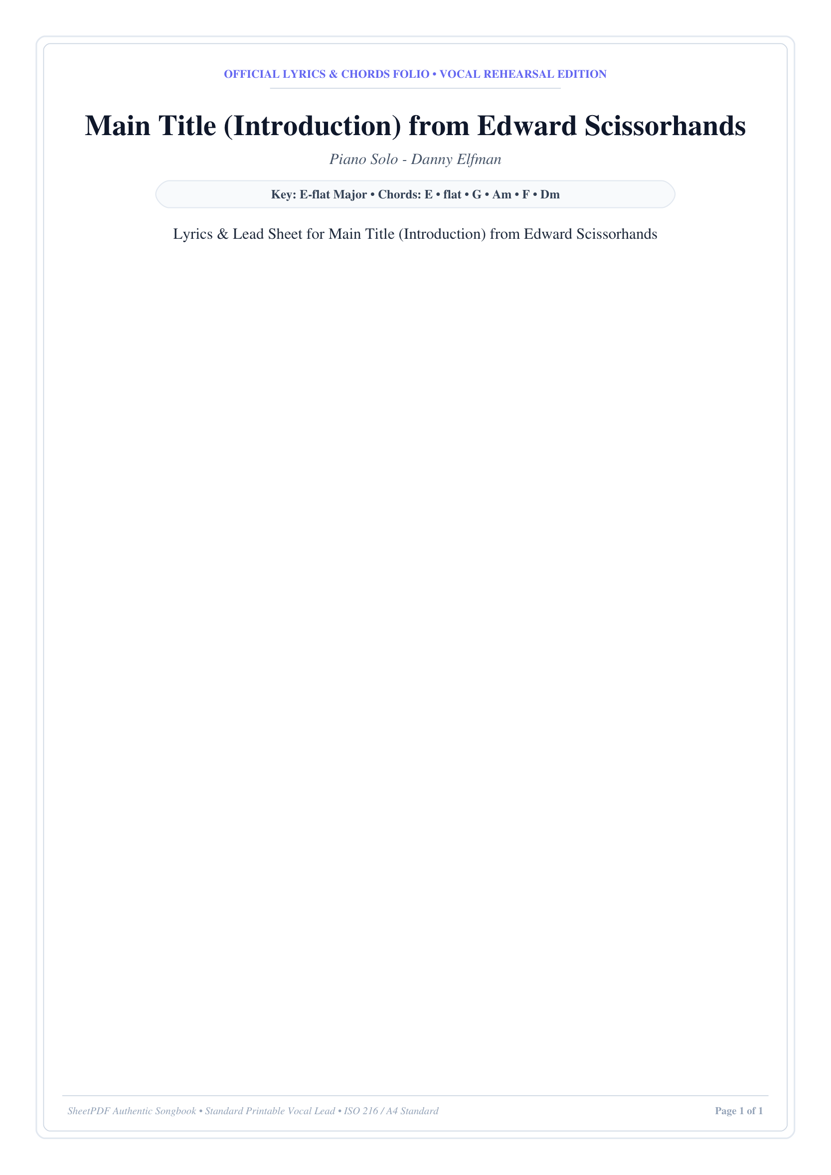 Main Title (Introduction) from Edward Scissorhands Piano Sheet Music Page 1 Free PDF