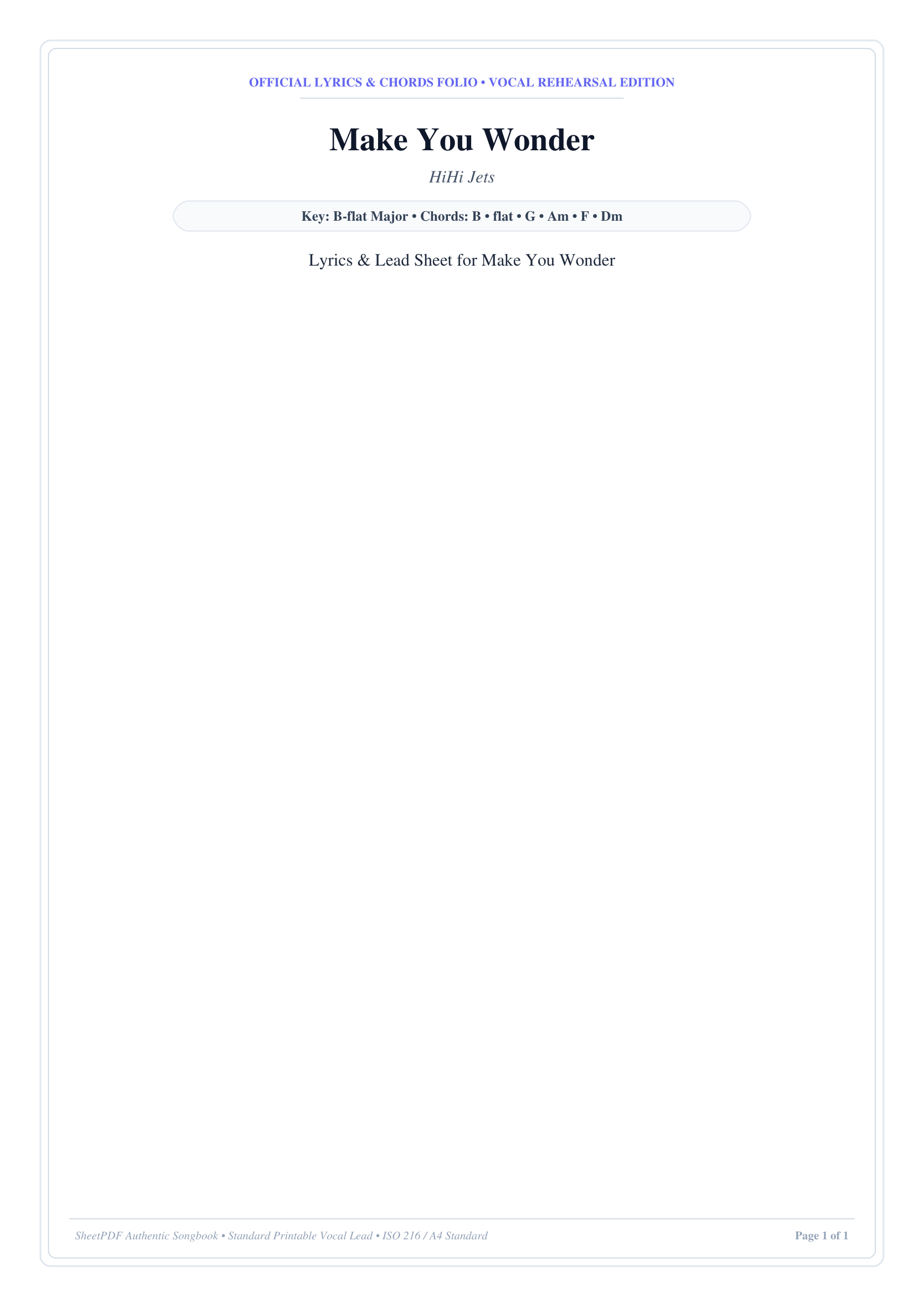 Make You Wonder Piano Sheet Music Page 1 Free PDF