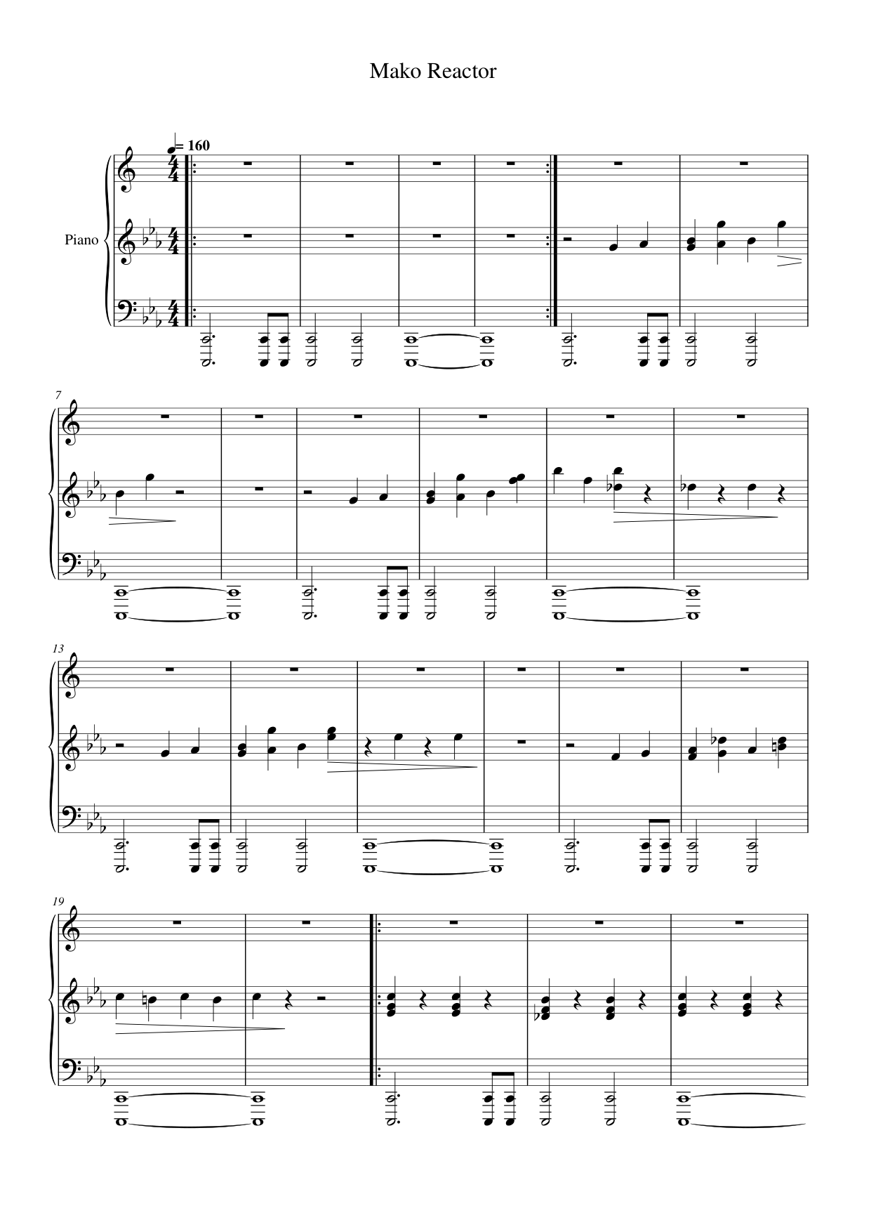 Mako Reactor Piano Sheet Music Score Page 1