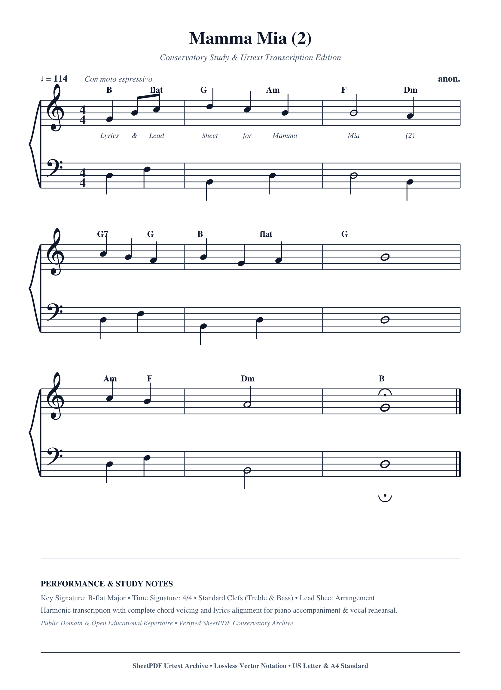 Mamma Mia (2) Lyrics & Chords Folio