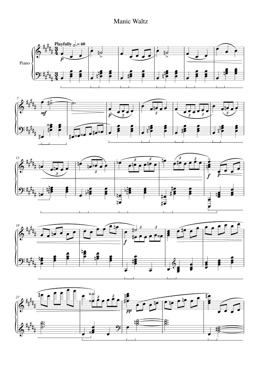 Manic Waltz Piano Sheet Music Page 1 Free PDF