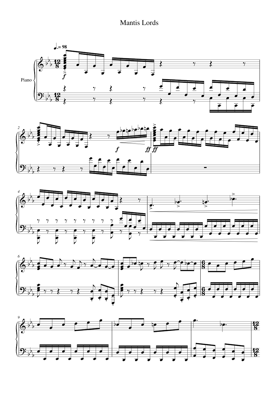 Mantis Lords Piano Sheet Music Score Page 1