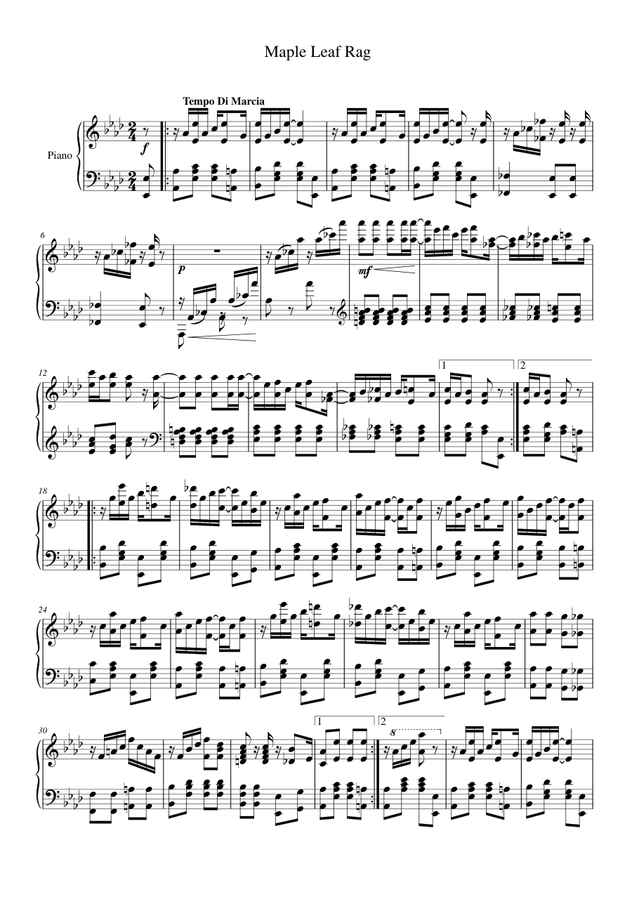 Maple Leaf Rag Piano Sheet Music Page 1 Free PDF