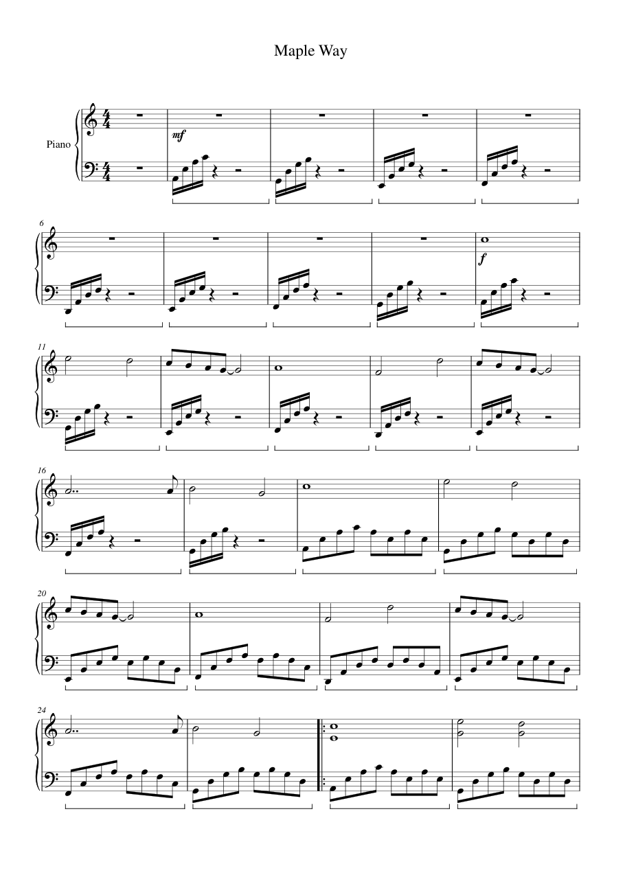 Maple Way Piano Sheet Music Score Page 1