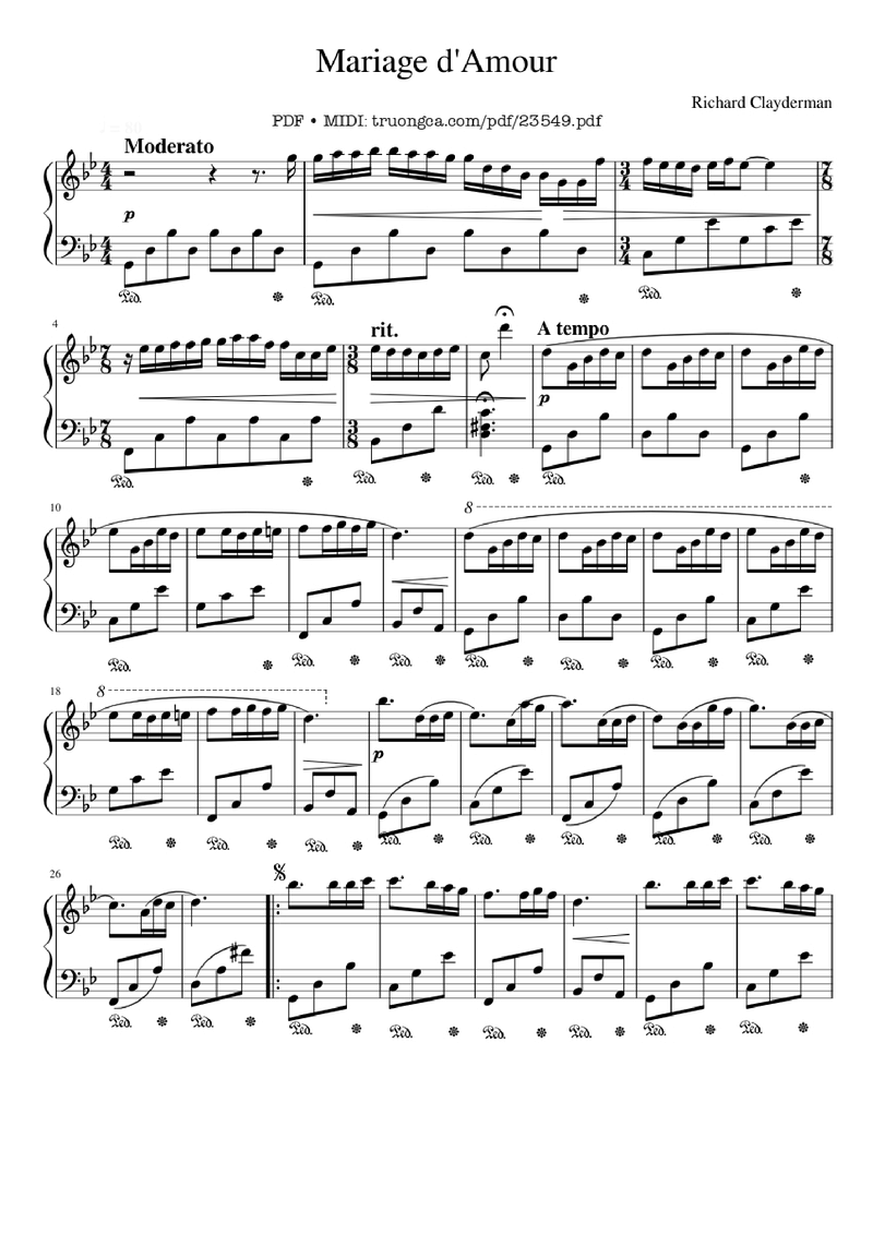Mariage D'amour Lyrics & Chords Folio