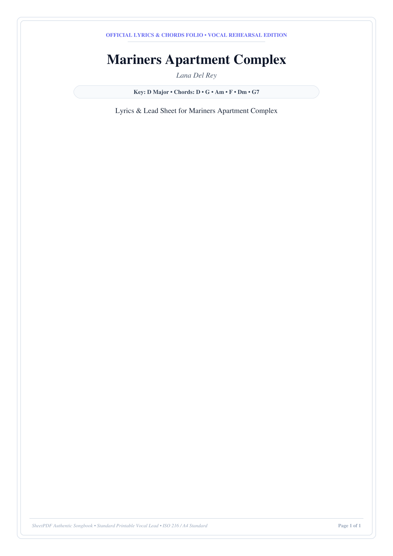 Mariners Apartment Complex Piano Sheet Music Page 1 Free PDF