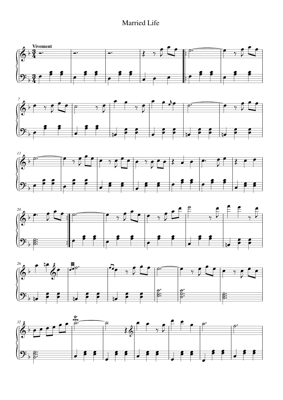 Married Life Piano Sheet Music Page 1 Free PDF