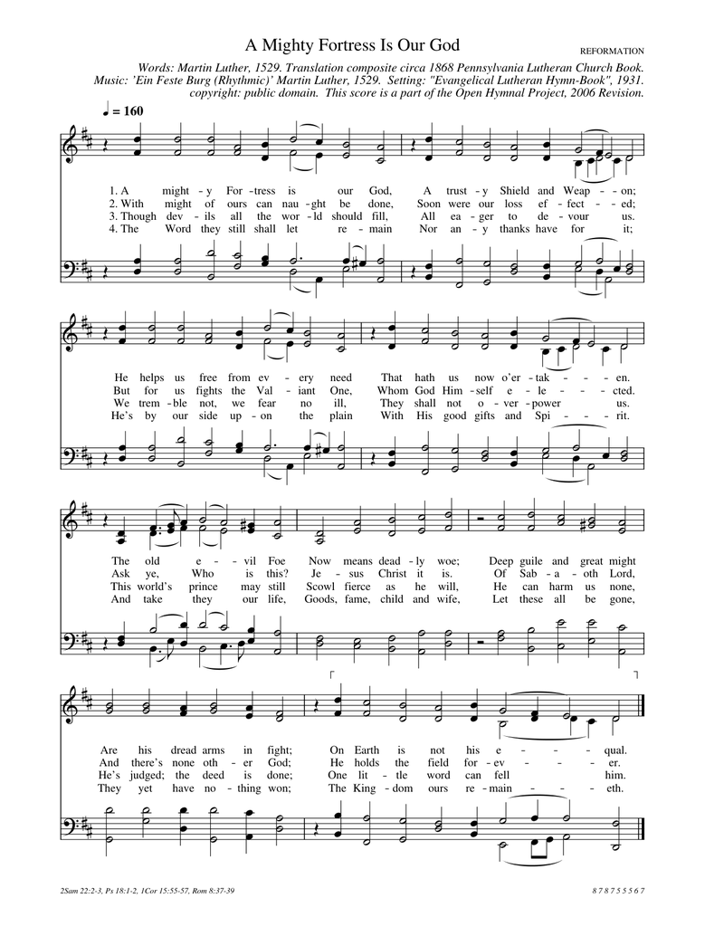 A Mighty Fortress Is Our God Piano Sheet Music Page 1 Free PDF