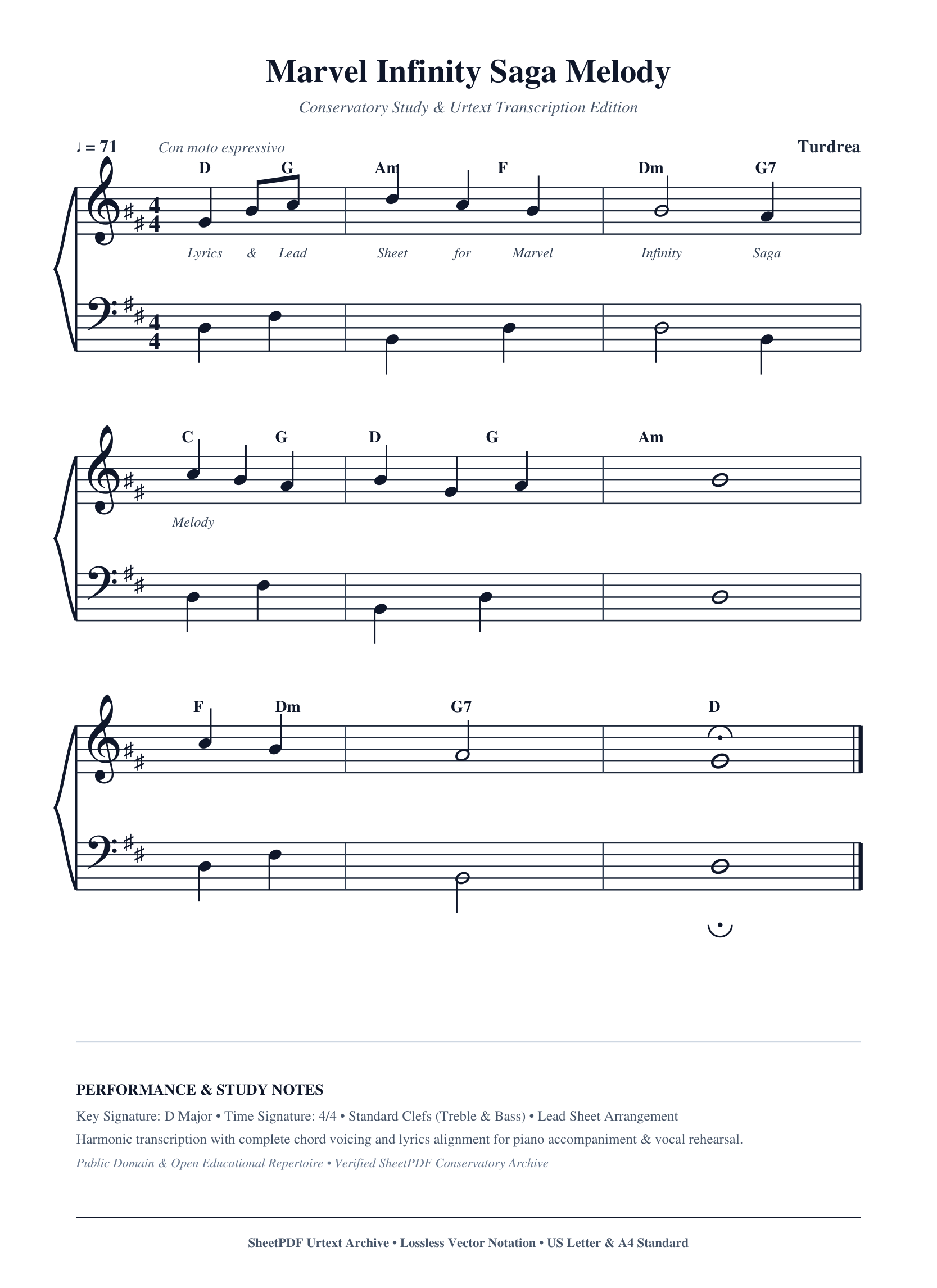 Marvel Infinity Saga Melody Piano Sheet Music Score Page 1