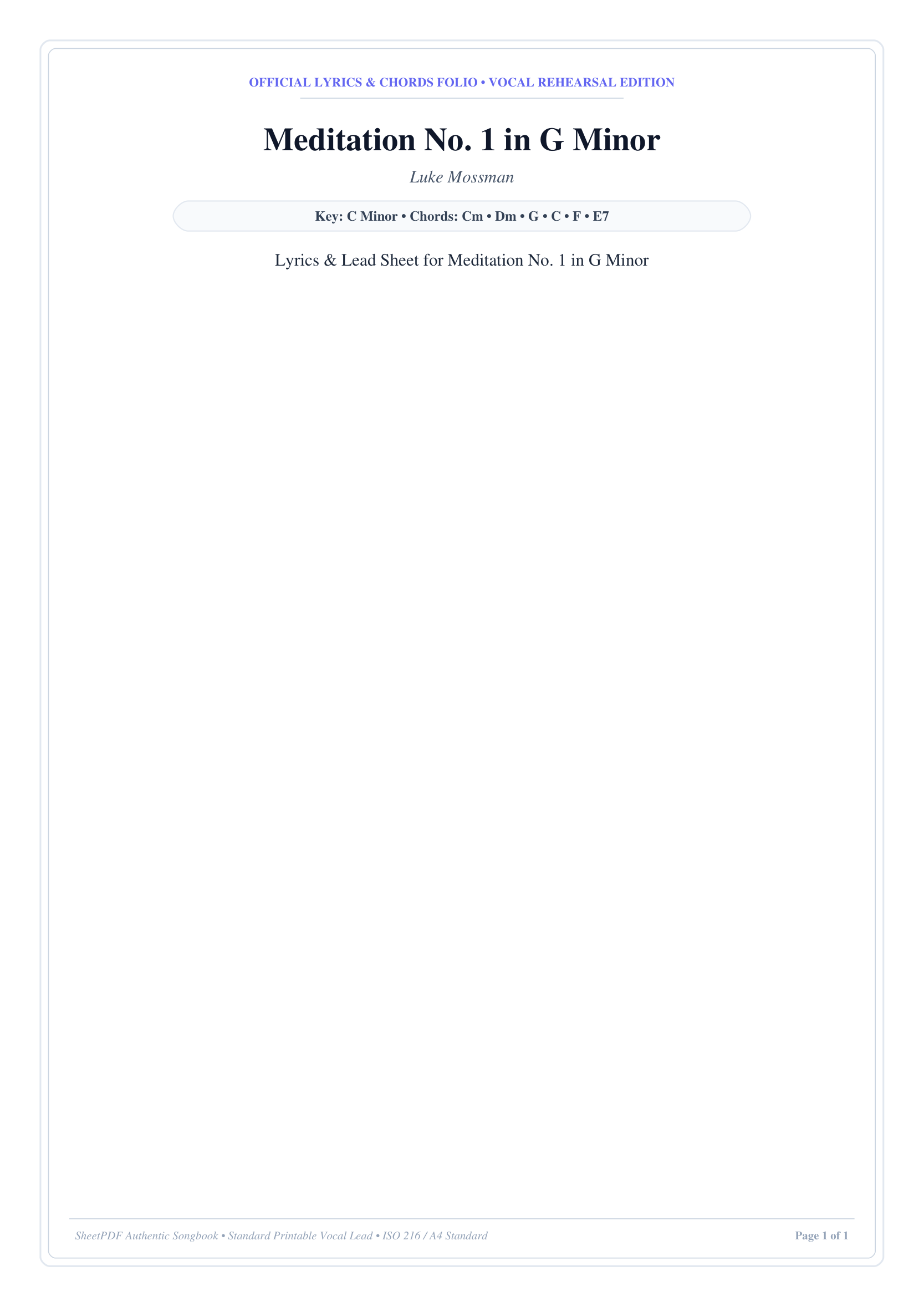 Meditation No. 1 in G Minor Piano Sheet Music Page 1 Free PDF