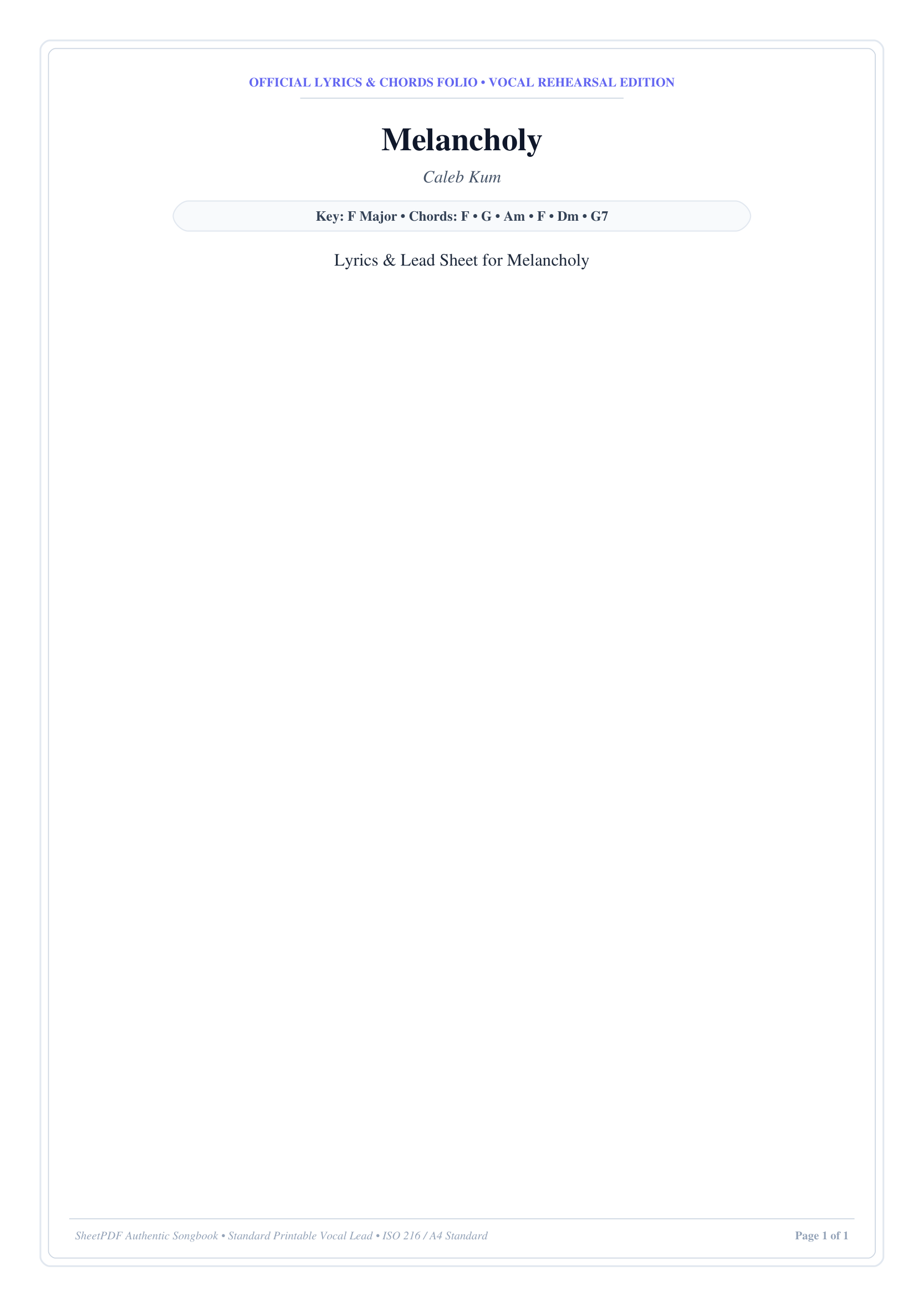 Melancholy Piano Sheet Music Page 1 Free PDF