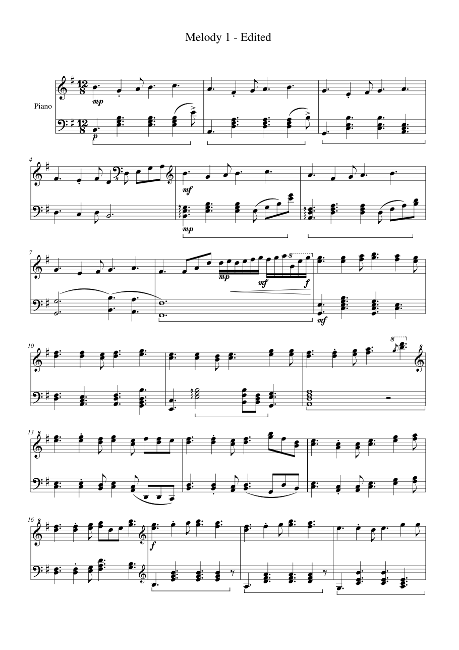 Melody 1 Piano Sheet Music Page 1 Free PDF