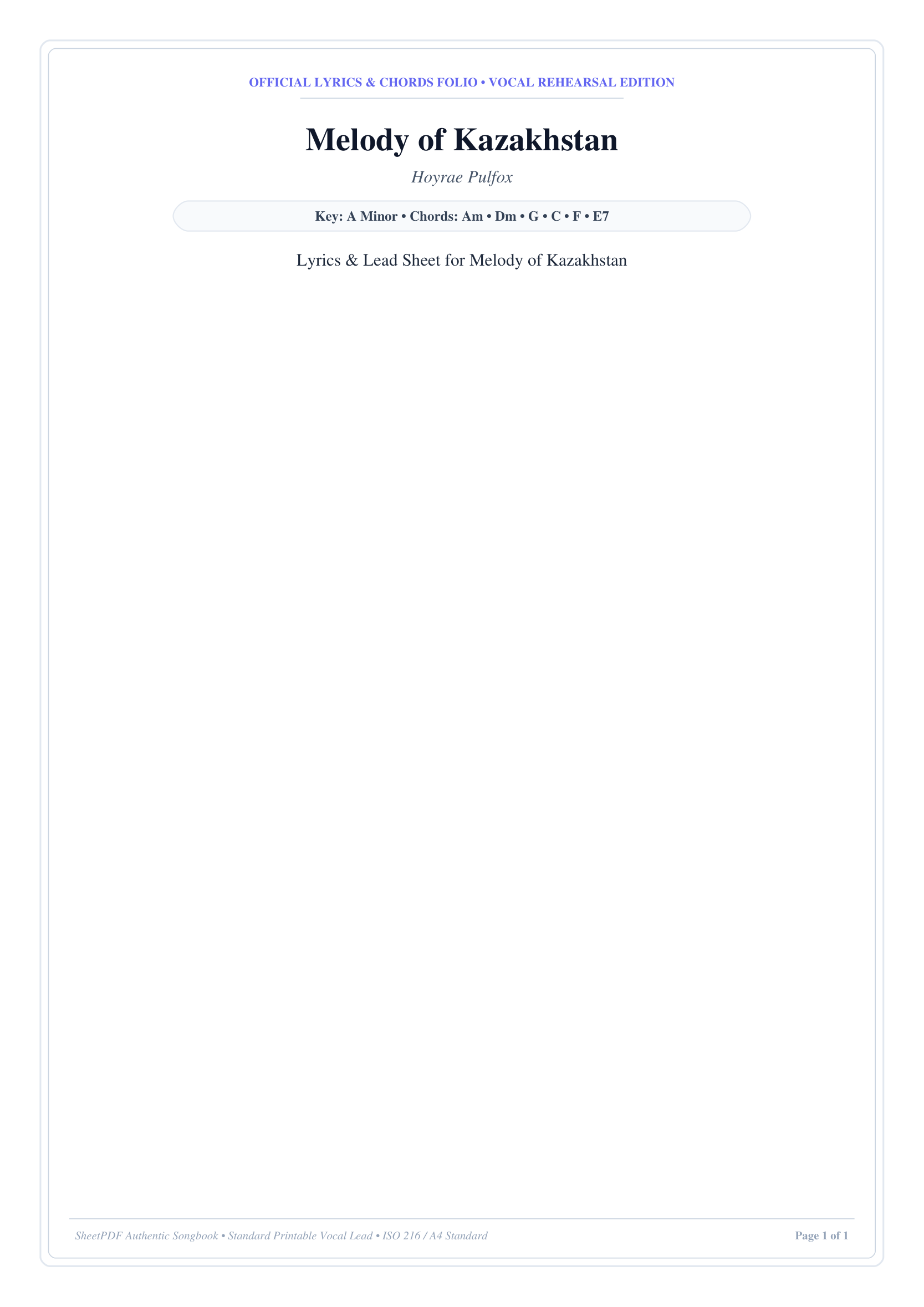 Melody of Kazakhstan Piano Sheet Music Page 1 Free PDF
