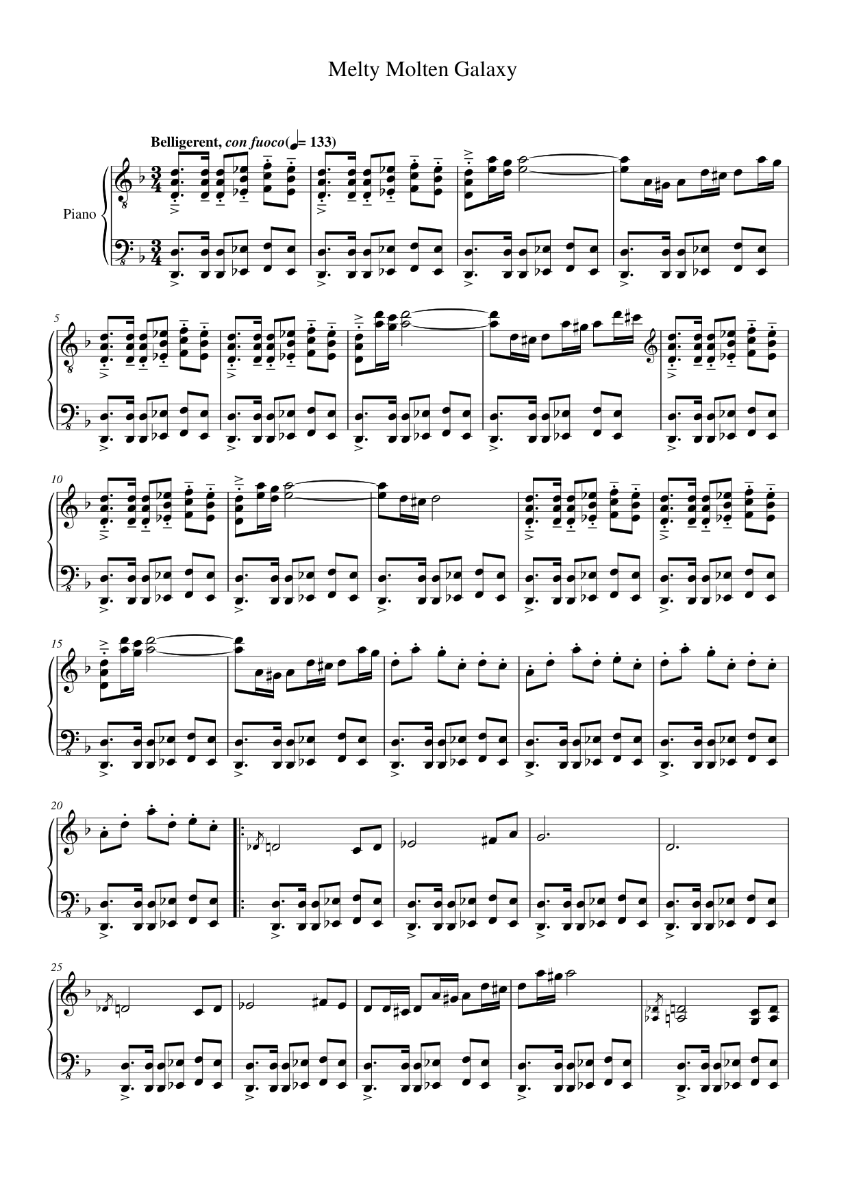 Melty Molten Galaxy Piano Sheet Music Score Page 1