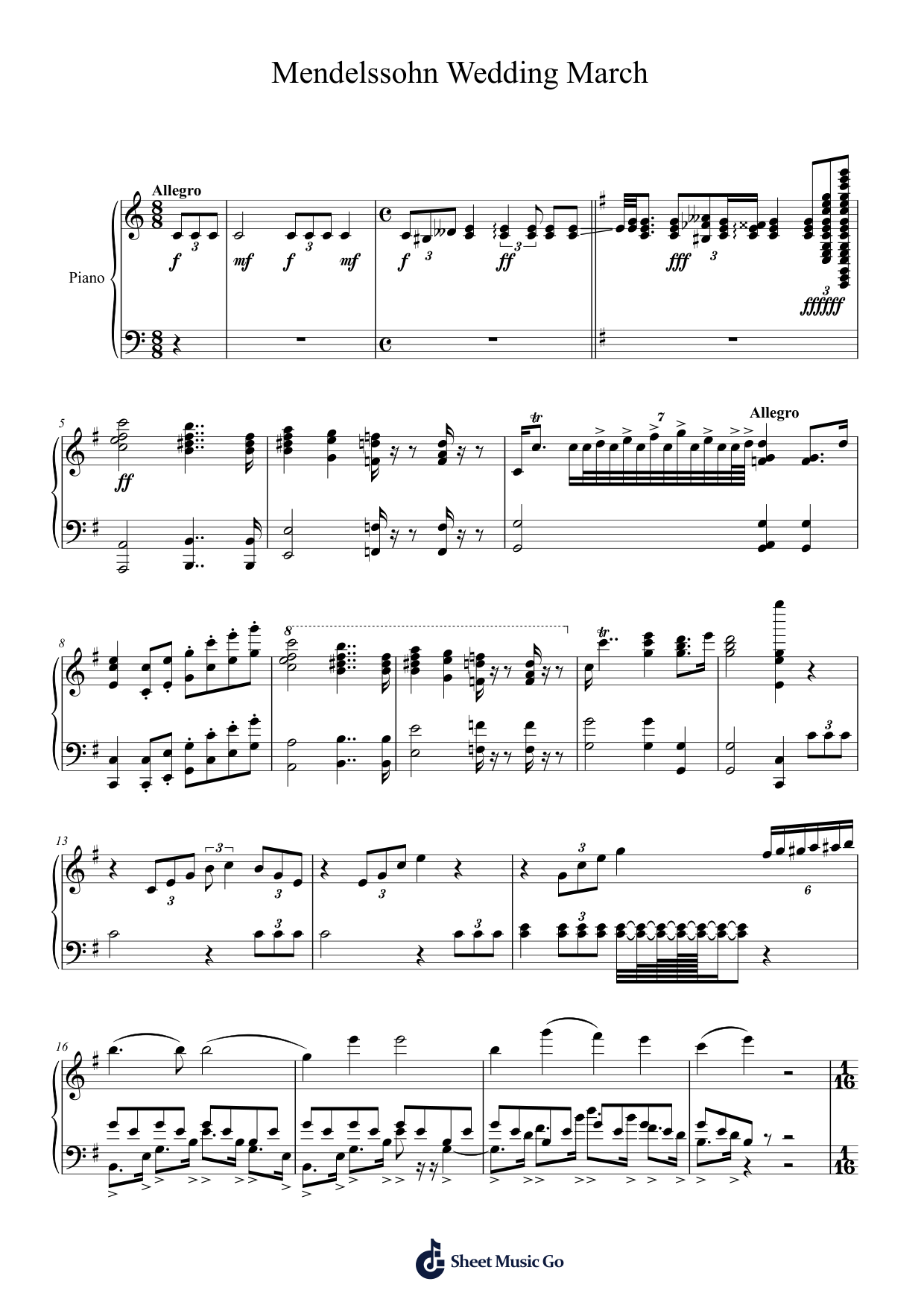 Wedding March Piano Sheet Music Score Preview