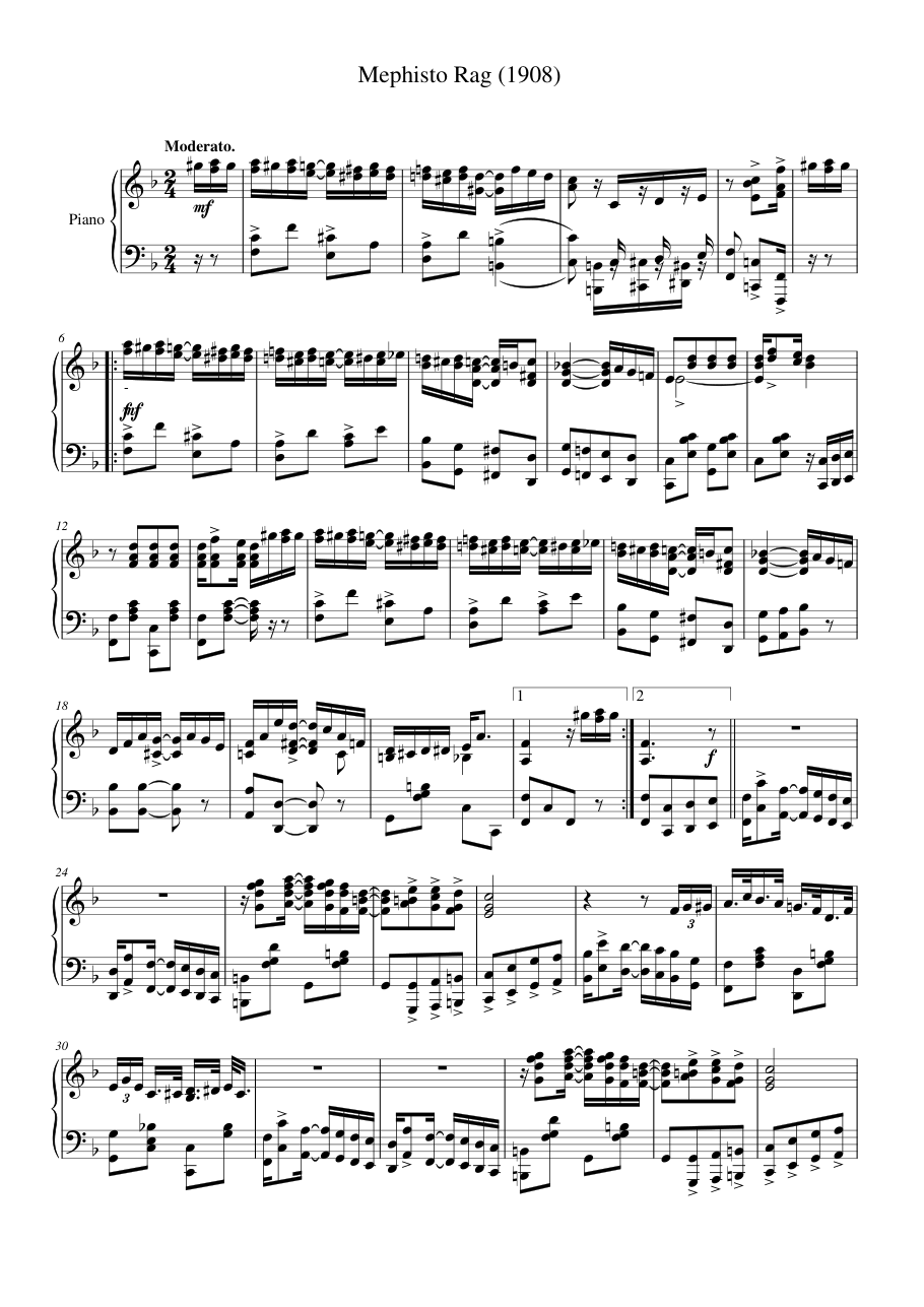 Mephisto Rag (1908) Piano Sheet Music Score Page 1