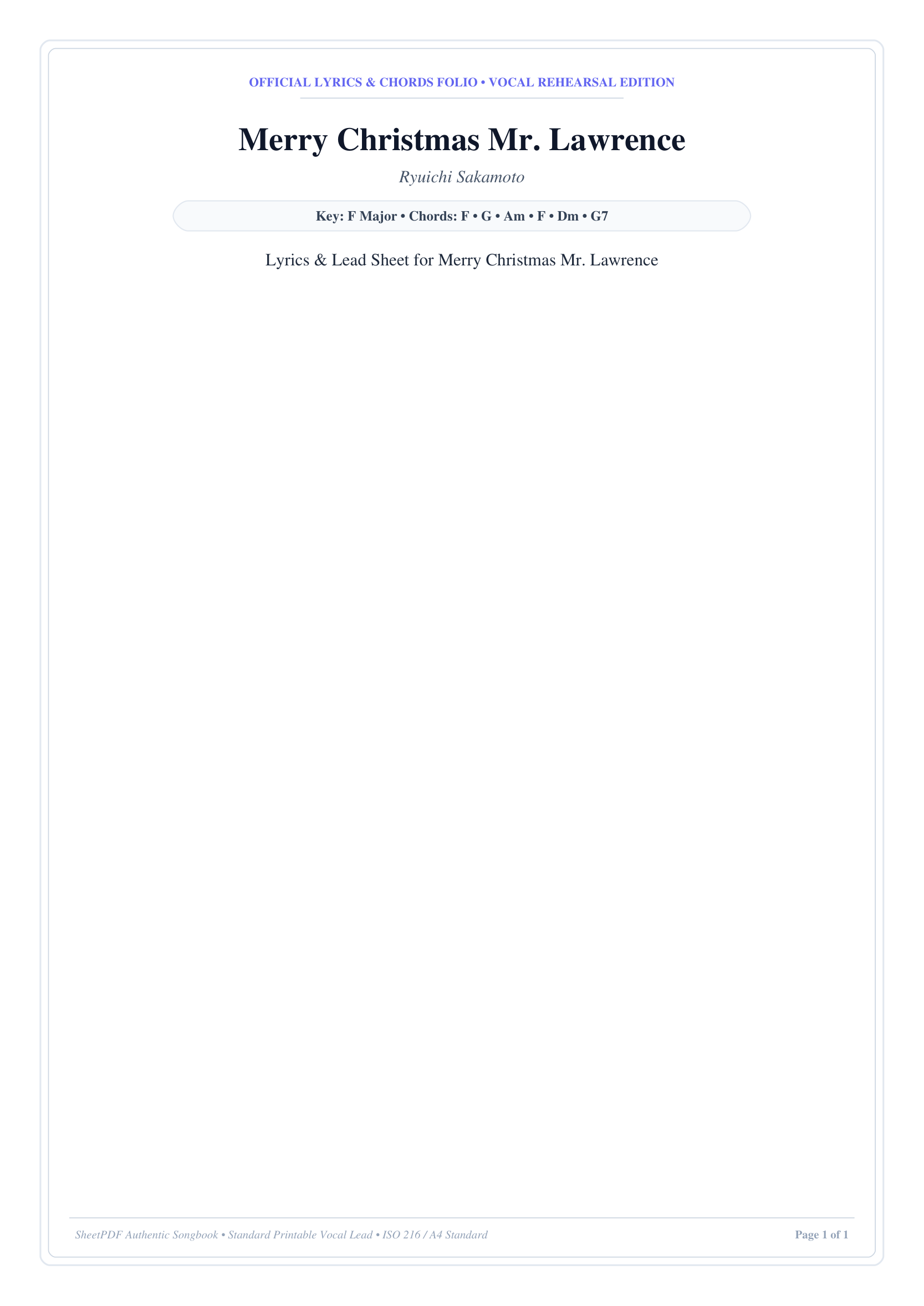 Merry Christmas Mr. Lawrence Piano Sheet Music Page 1 Free PDF