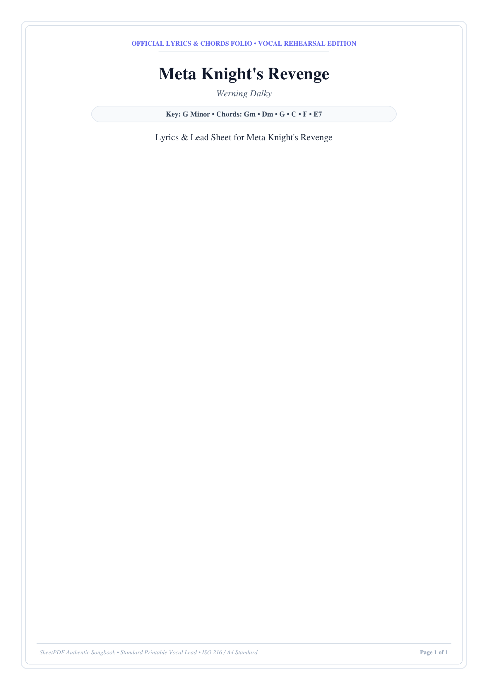 Meta Knight's Revenge Piano Sheet Music Score Page 1