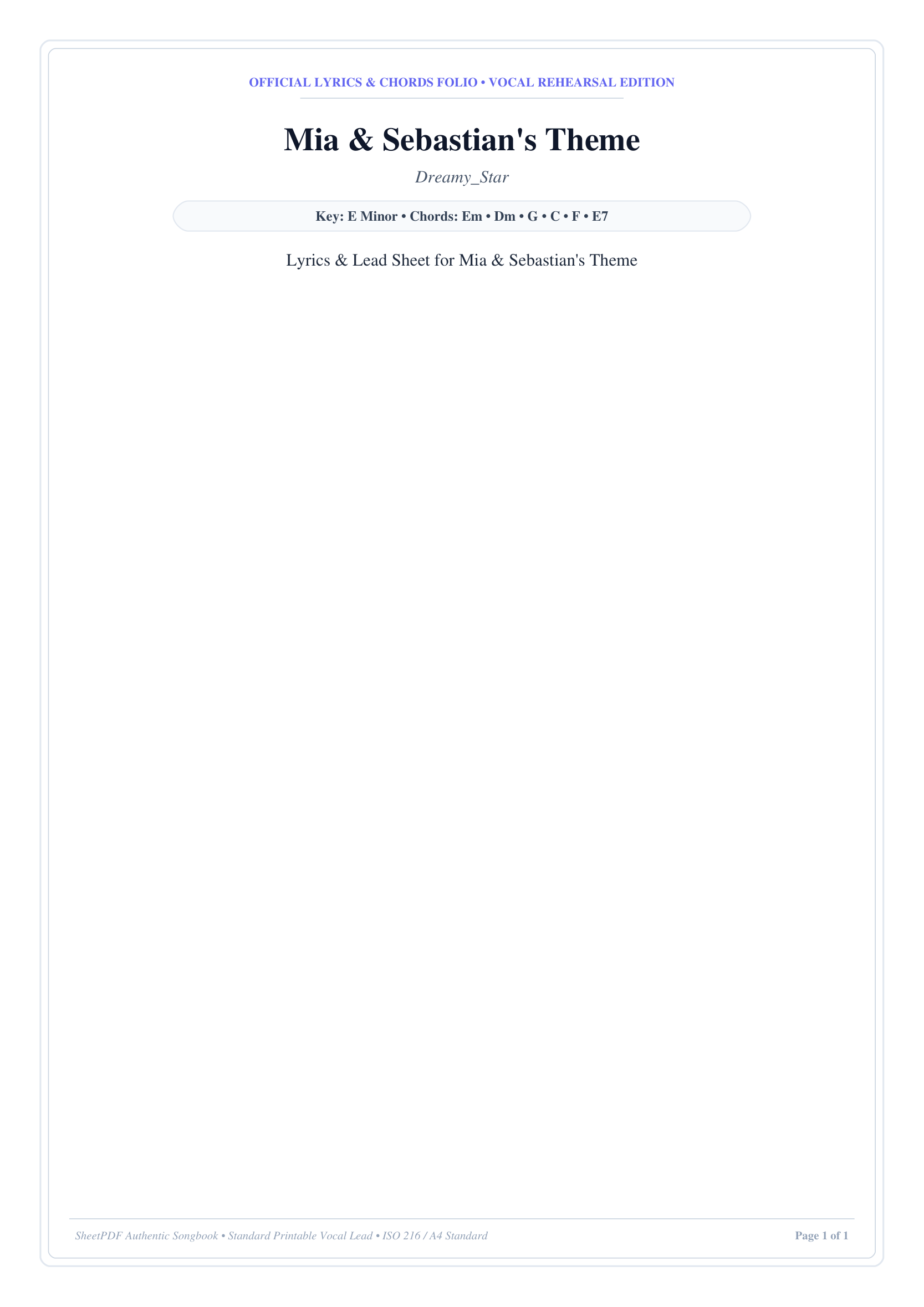 Mia & Sebastian's Theme Piano Sheet Music Score Page 1