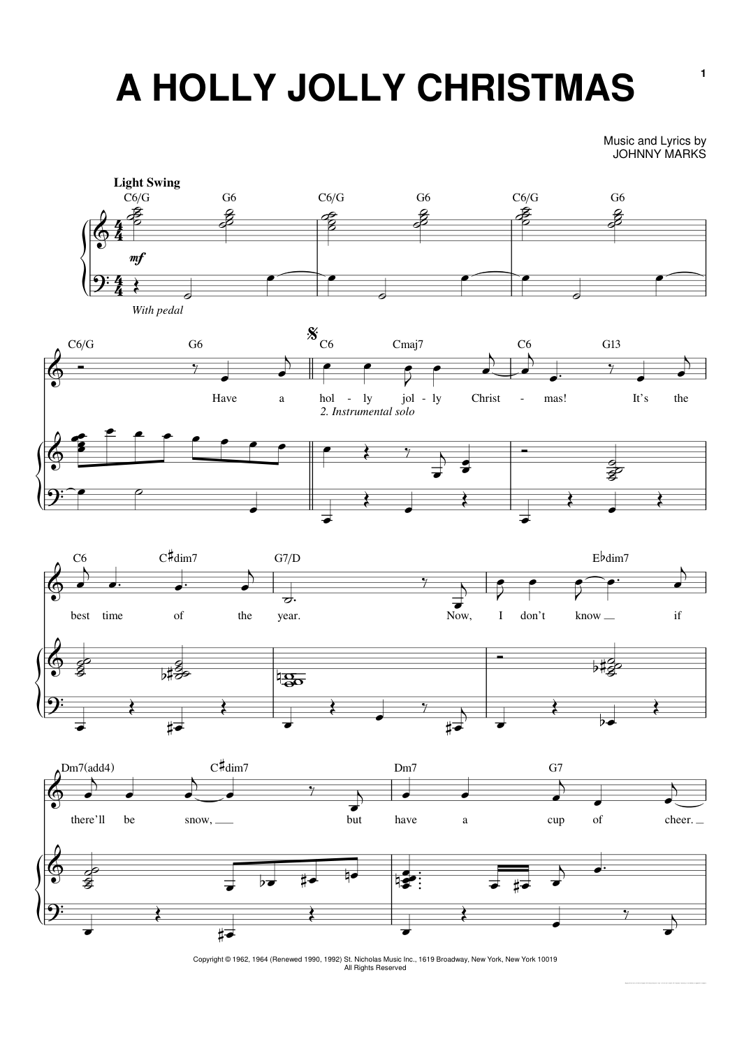 A Holly Jolly Christmas Piano Sheet Music Page 1 Free PDF