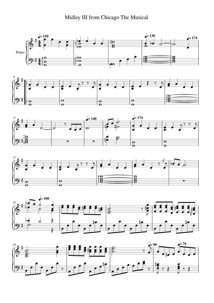 Midley III from Chicago The Musical Piano Sheet Music Page 1 Free PDF