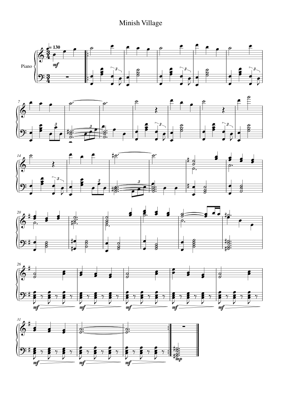 Minish Village Piano Sheet Music Page 1 Free PDF