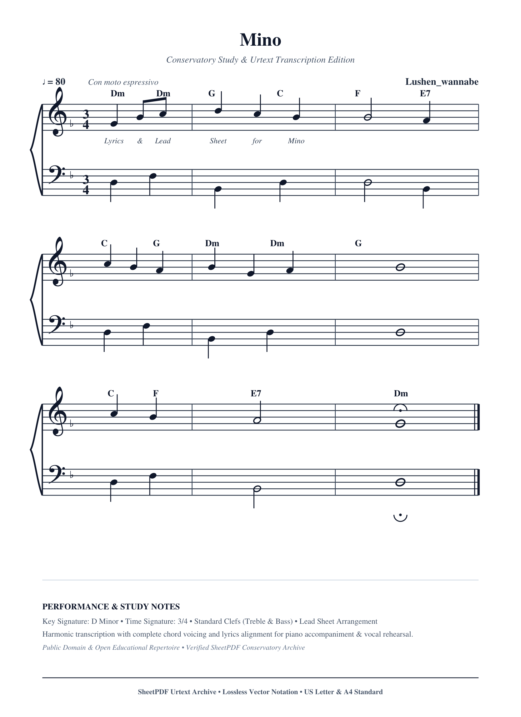Mino Piano Sheet Music Score Page 1