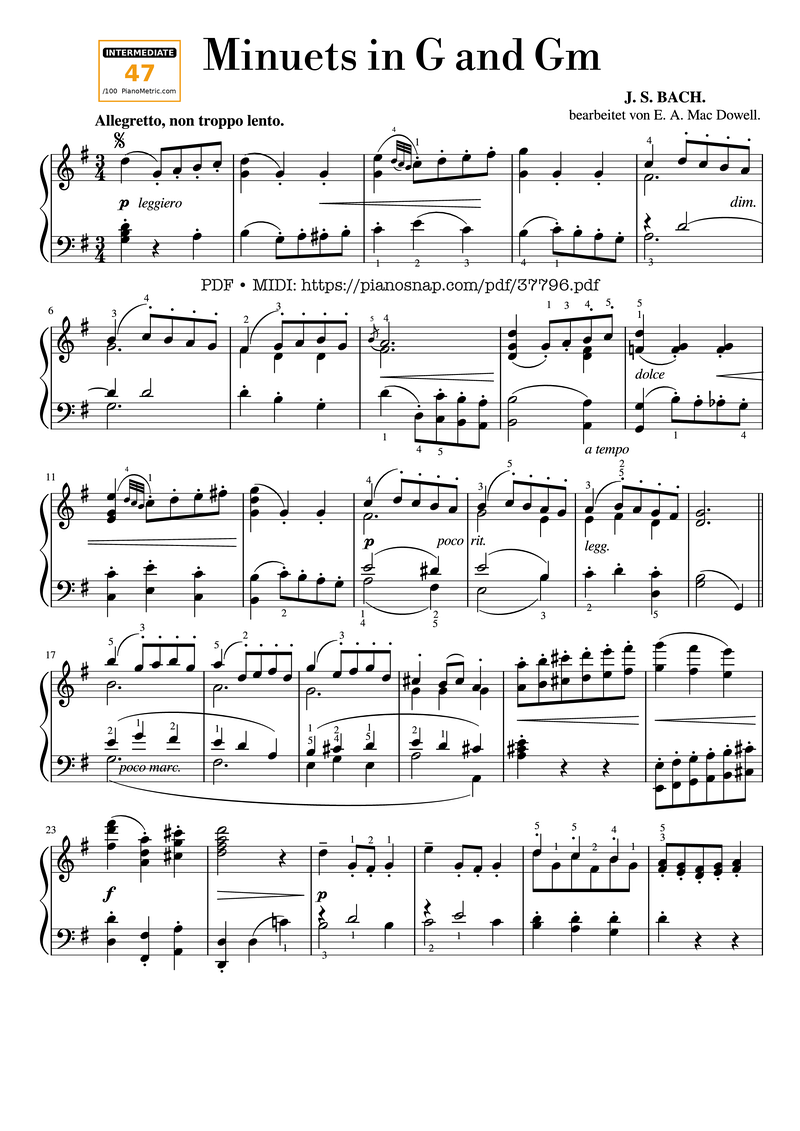 Minuet in G Minor Piano Sheet Music Page 1 Free PDF