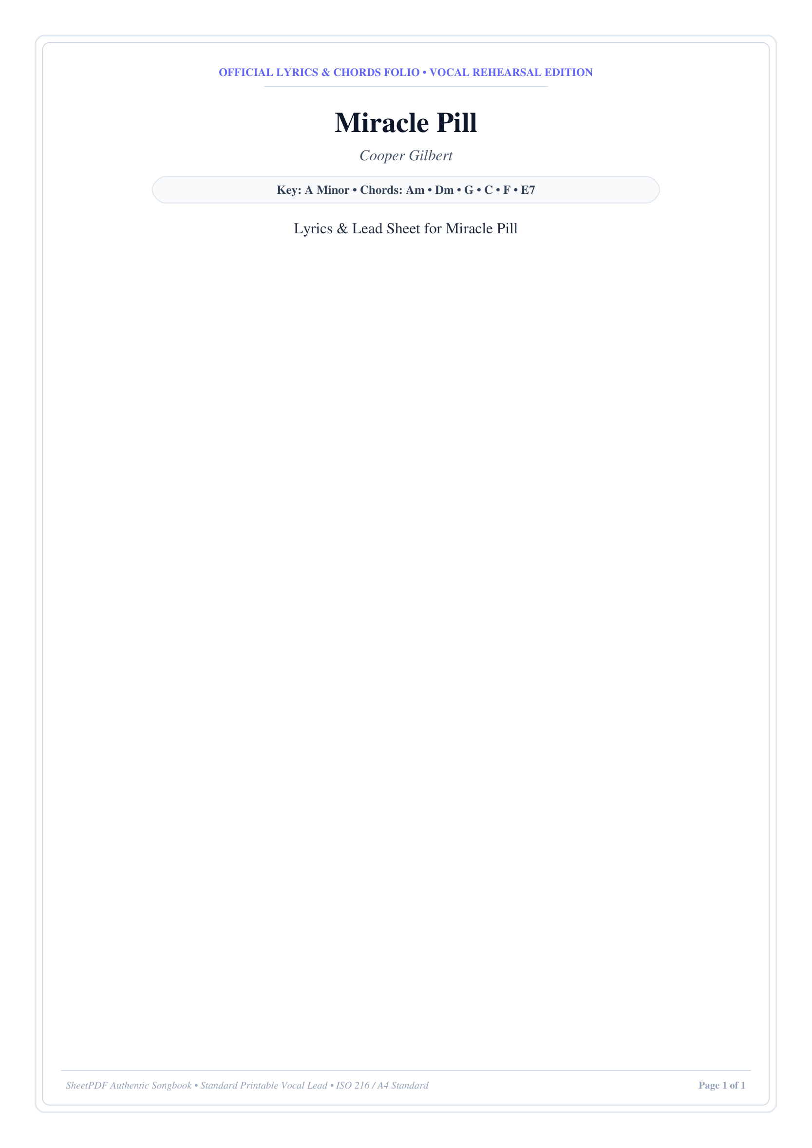 Miracle Pill Piano Sheet Music Page 1 Free PDF