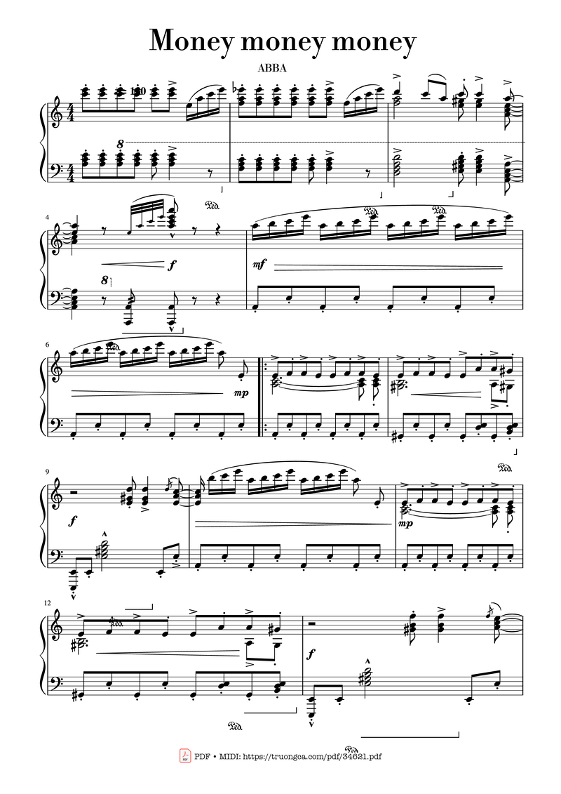 Money, Money Piano Sheet Music Score Page 1