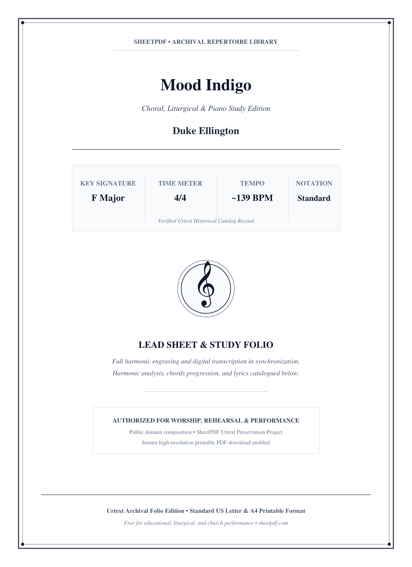 Mood Indigo Piano Sheet Music Page 1 Free PDF