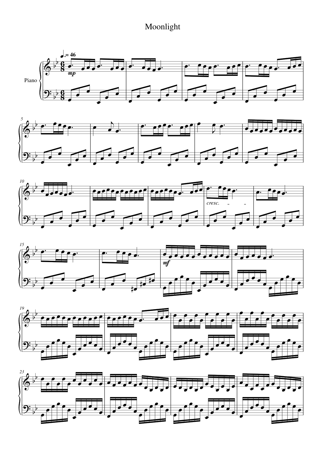 Moonlight Piano Sheet Music Page 1 Free PDF
