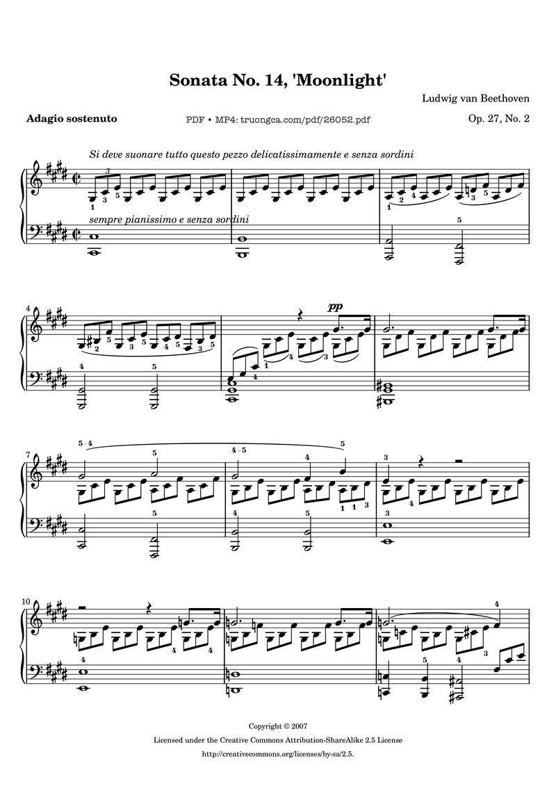 Moonlight Sonata Piano Sheet Music Page 1 Free PDF