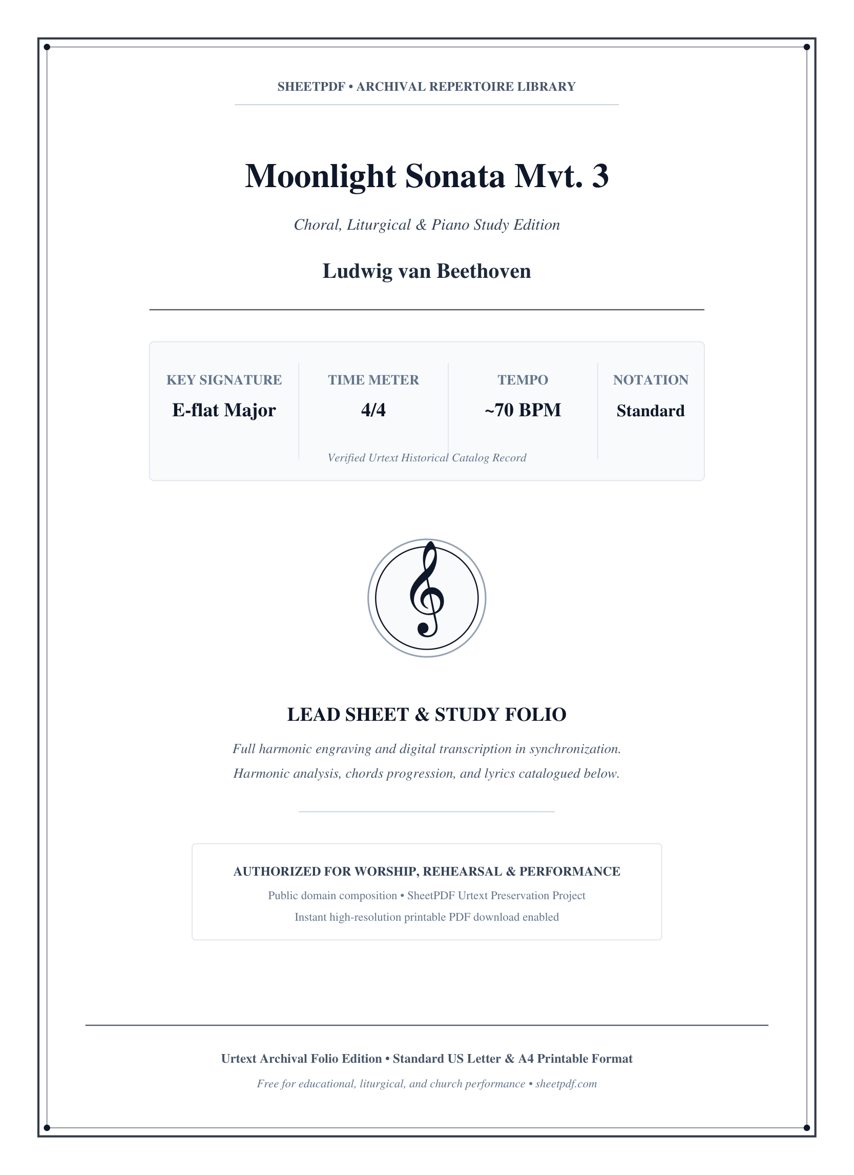 Moonlight Sonata Mvt. 3 Piano Sheet Music Page 1 Free PDF