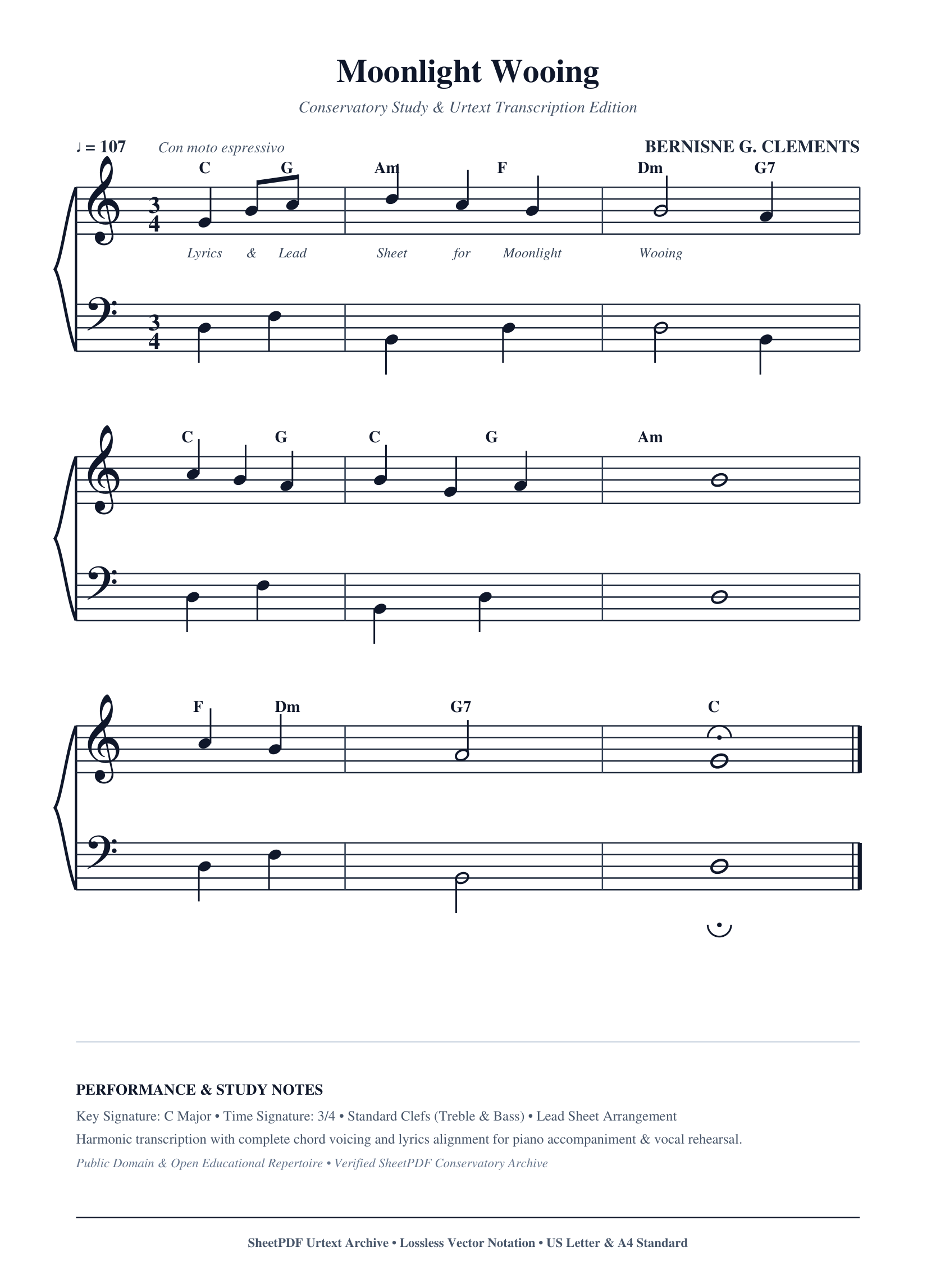 Moonlight Wooing Piano Sheet Music Score Page 1