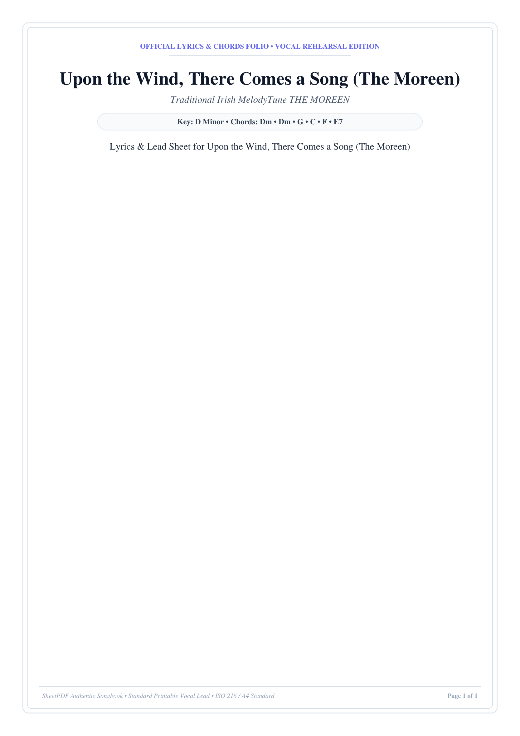 Upon the Wind, There Comes a Song (The Moreen) Piano Sheet Music Page 1 Free PDF