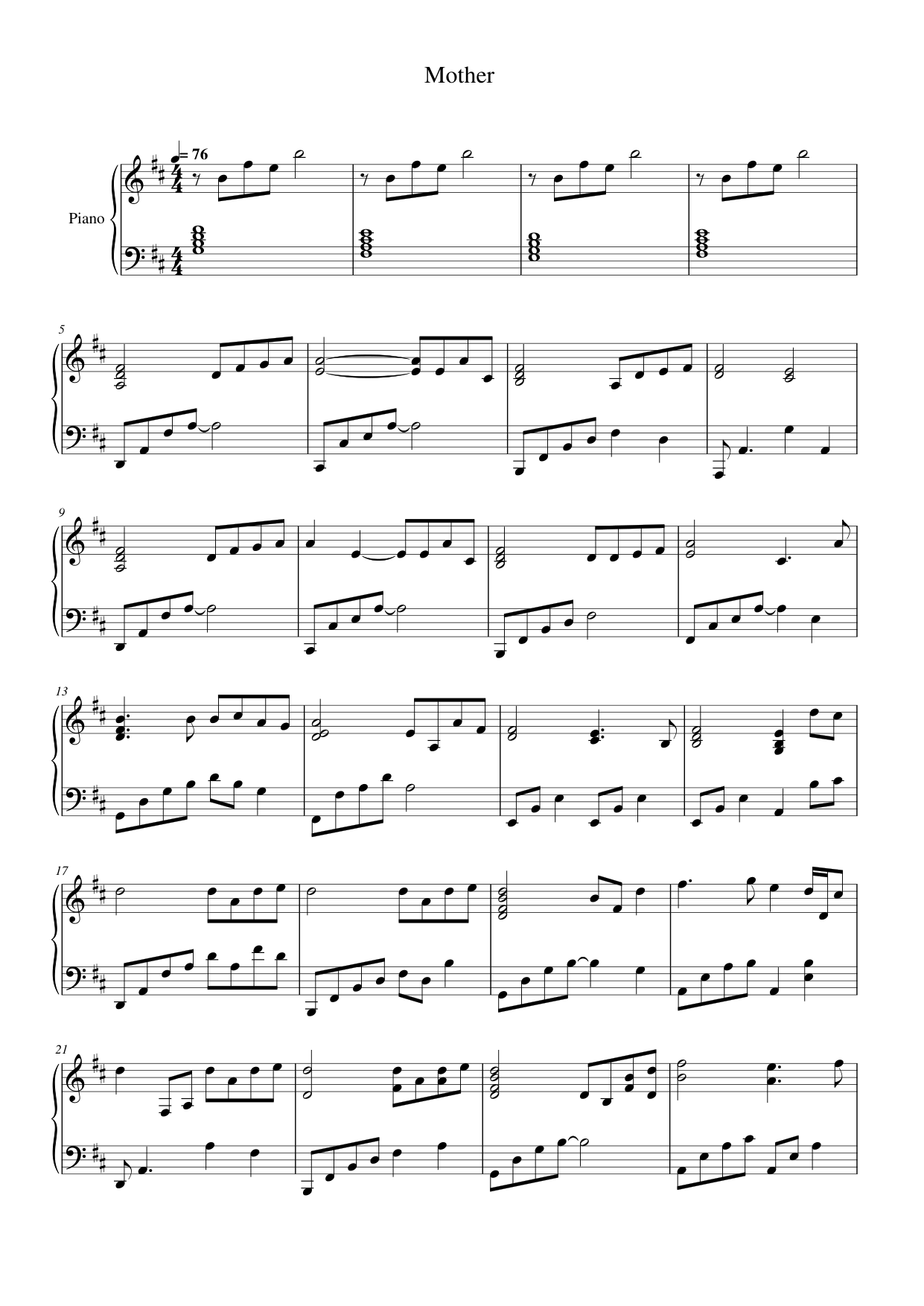 Mother Piano Sheet Music Page 1 Free PDF
