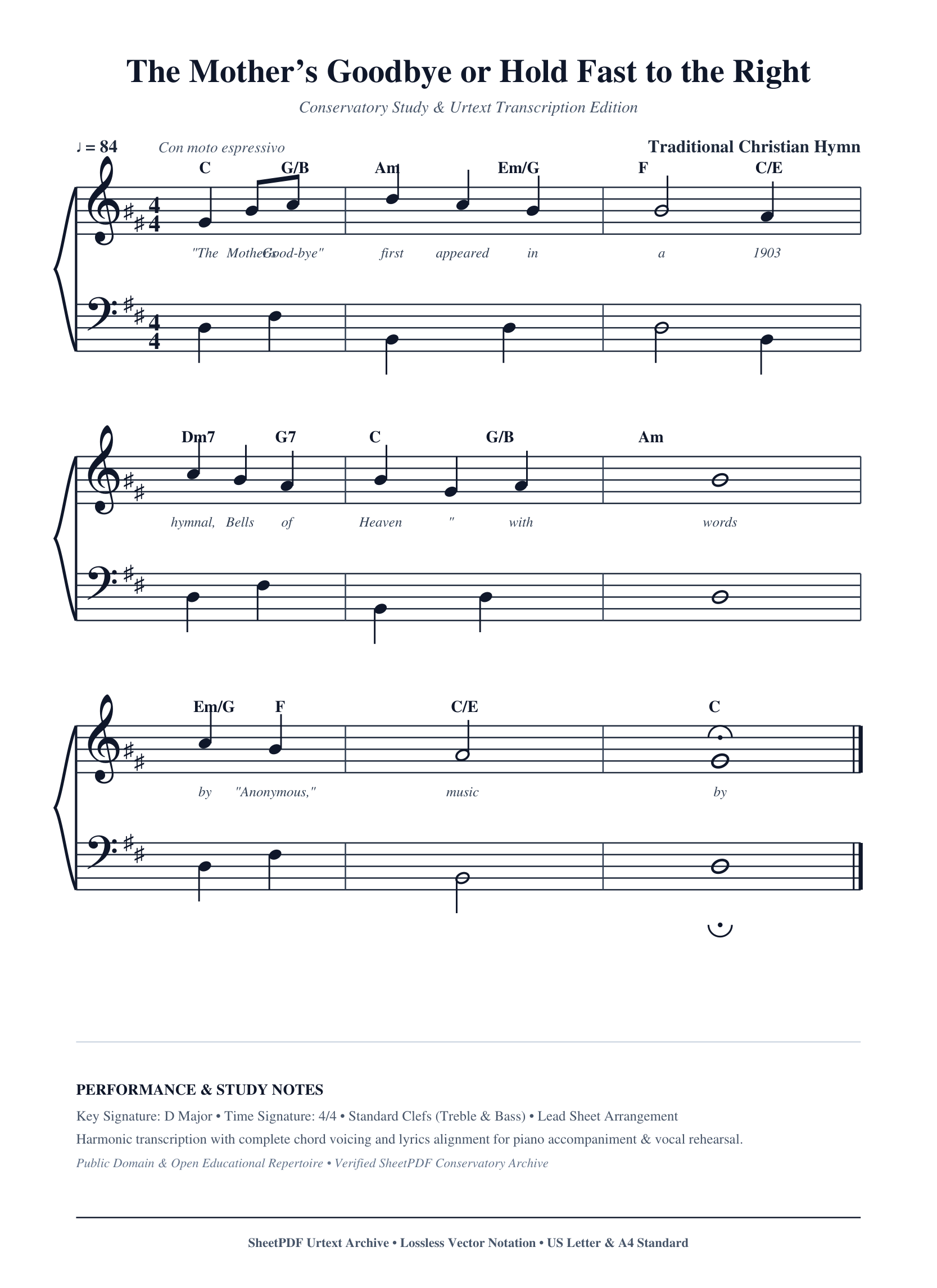 The Mother’s Goodbye or Hold Fast to the Right Piano Sheet Music Score Page 1