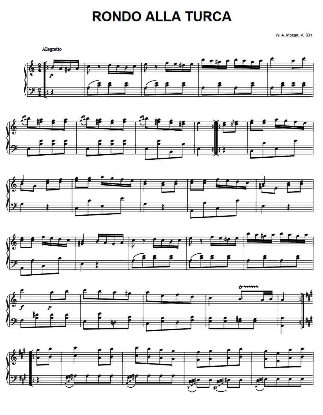 Rondo Alla Turca Piano Sheet Music Page 1 Free PDF