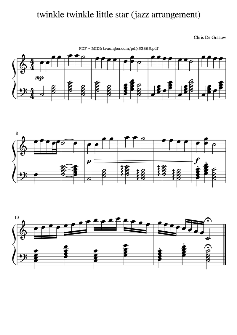 Twinkle twinkle little star (jazz Piano) Piano Sheet Music Page 1 Free PDF