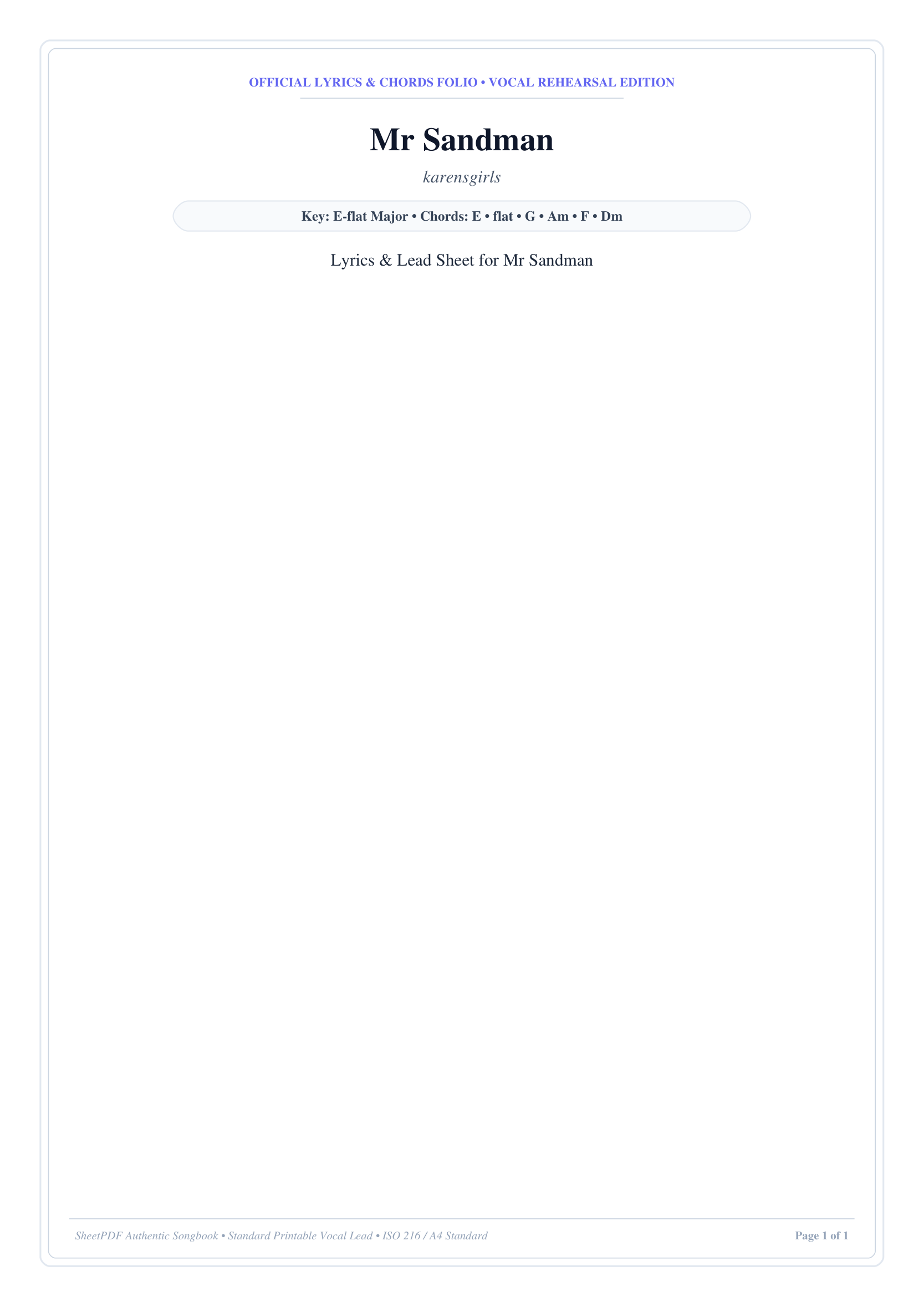 Mr Sandman Piano Sheet Music Page 1 Free PDF