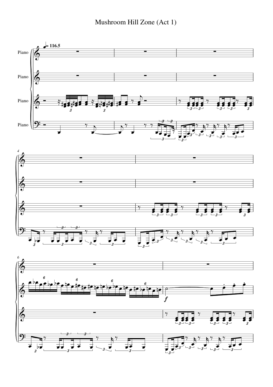 Mushroom Hill Zone (Act 1) Piano Sheet Music Page 1 Free PDF
