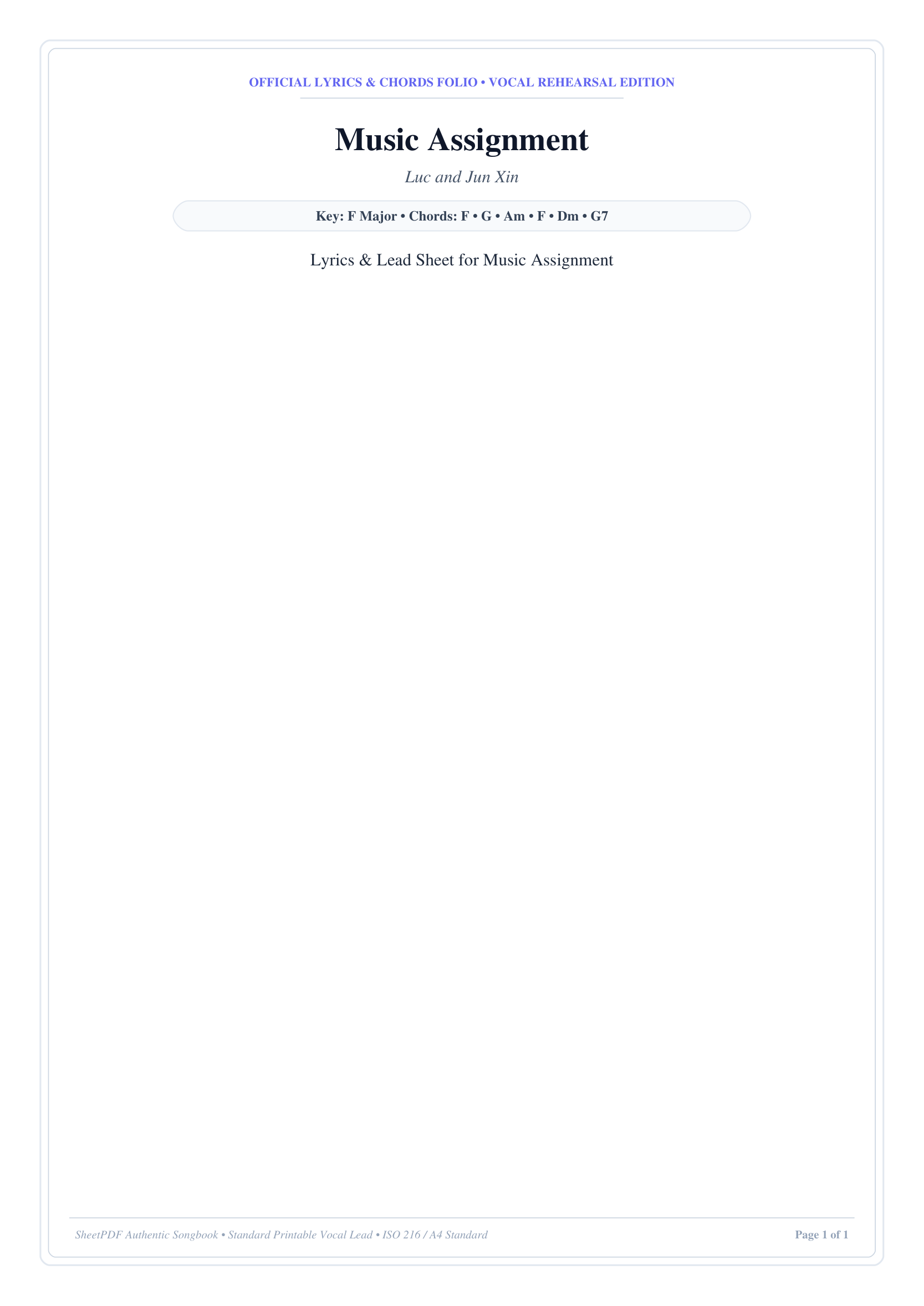 Music Assignment Piano Sheet Music Page 1 Free PDF