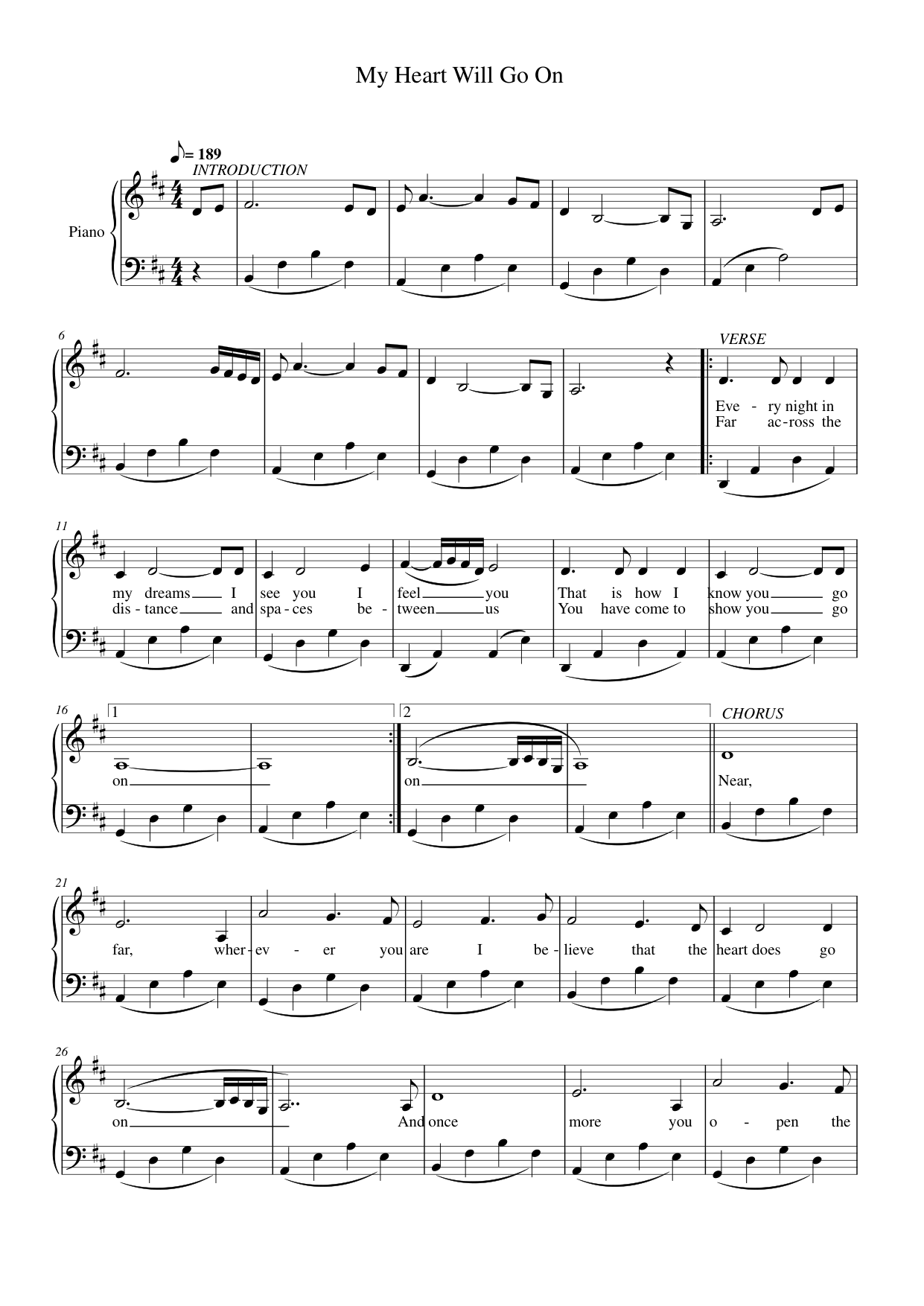 My Heart Will Go On Piano Sheet Music Page 1 Free PDF