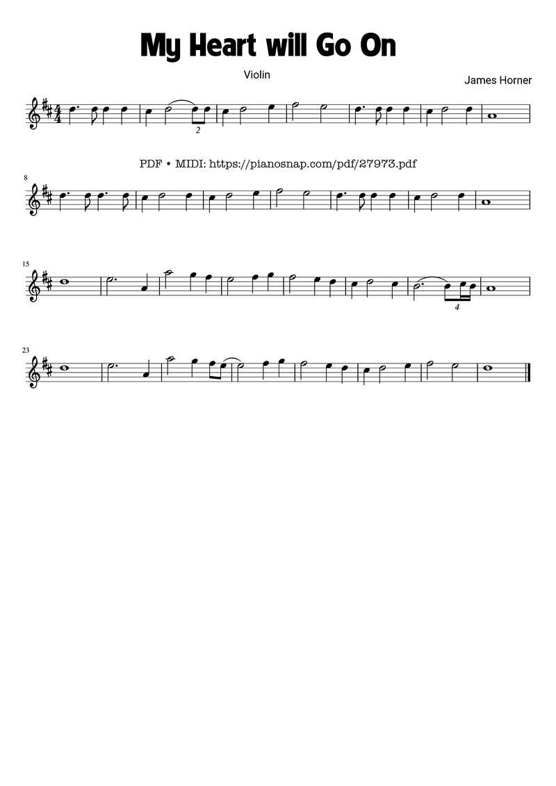 My Heart Will Go On Piano Sheet Music Page 1 Free PDF