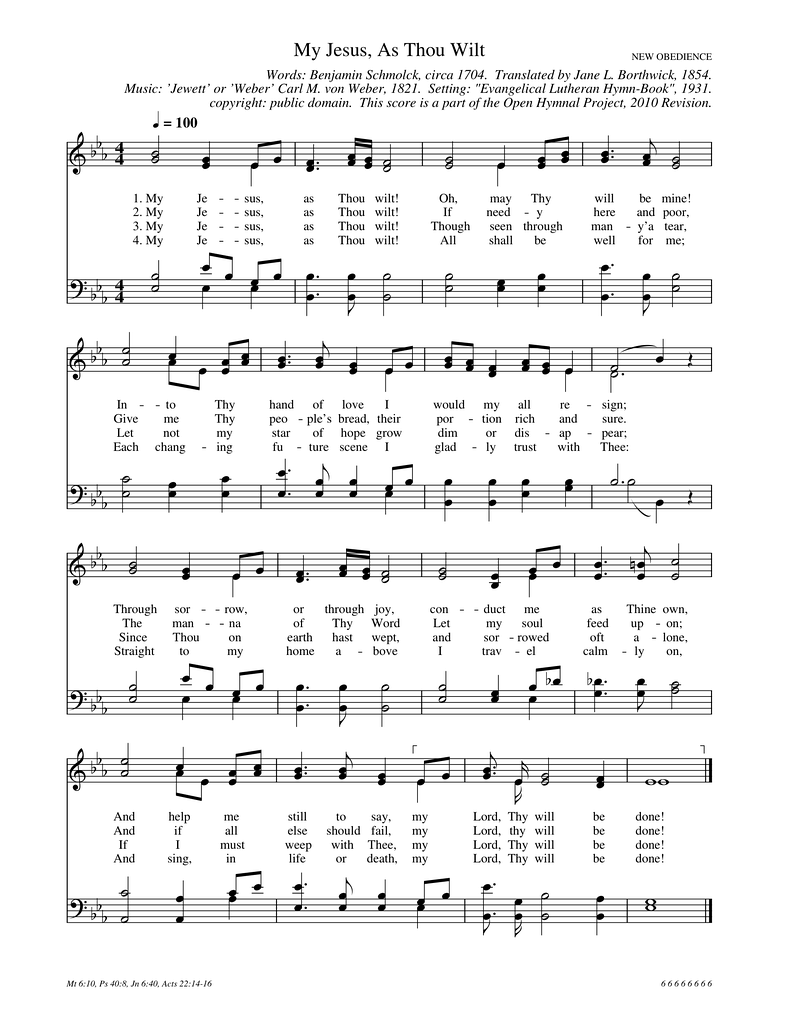My Jesus As Thou Wilt Piano Sheet Music Page 1 Free PDF